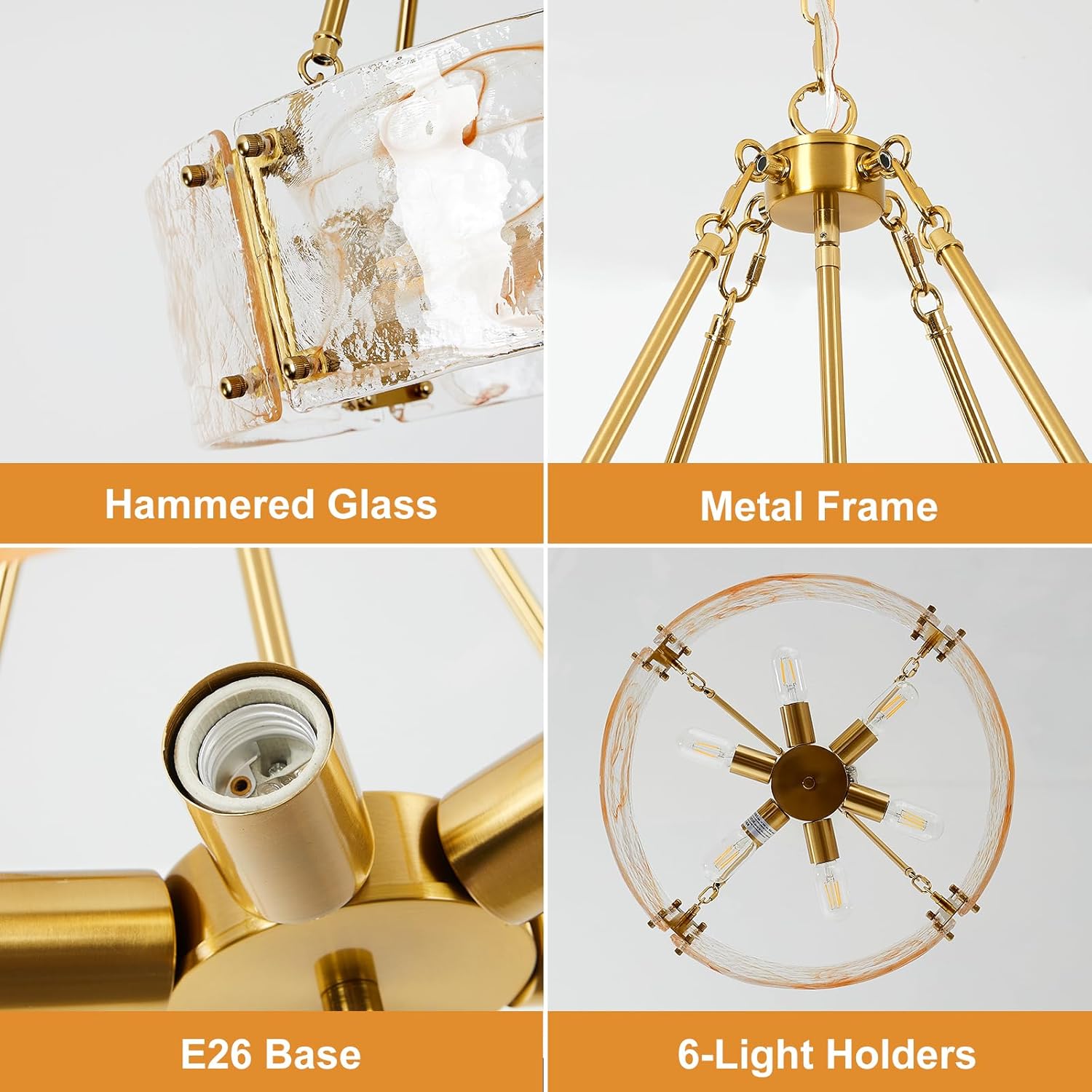 Modern Luxury Gold Drum Chandelier Textured Glass Round Pendant Light Adjustable Height E26 Dining Room Ceiling Fixture