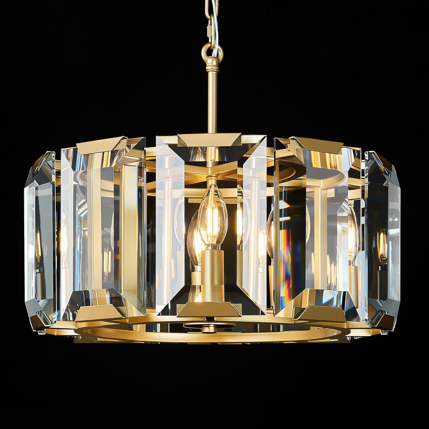 Luxury Gold Crystal Pendant Chandelier Adjustable Height E12