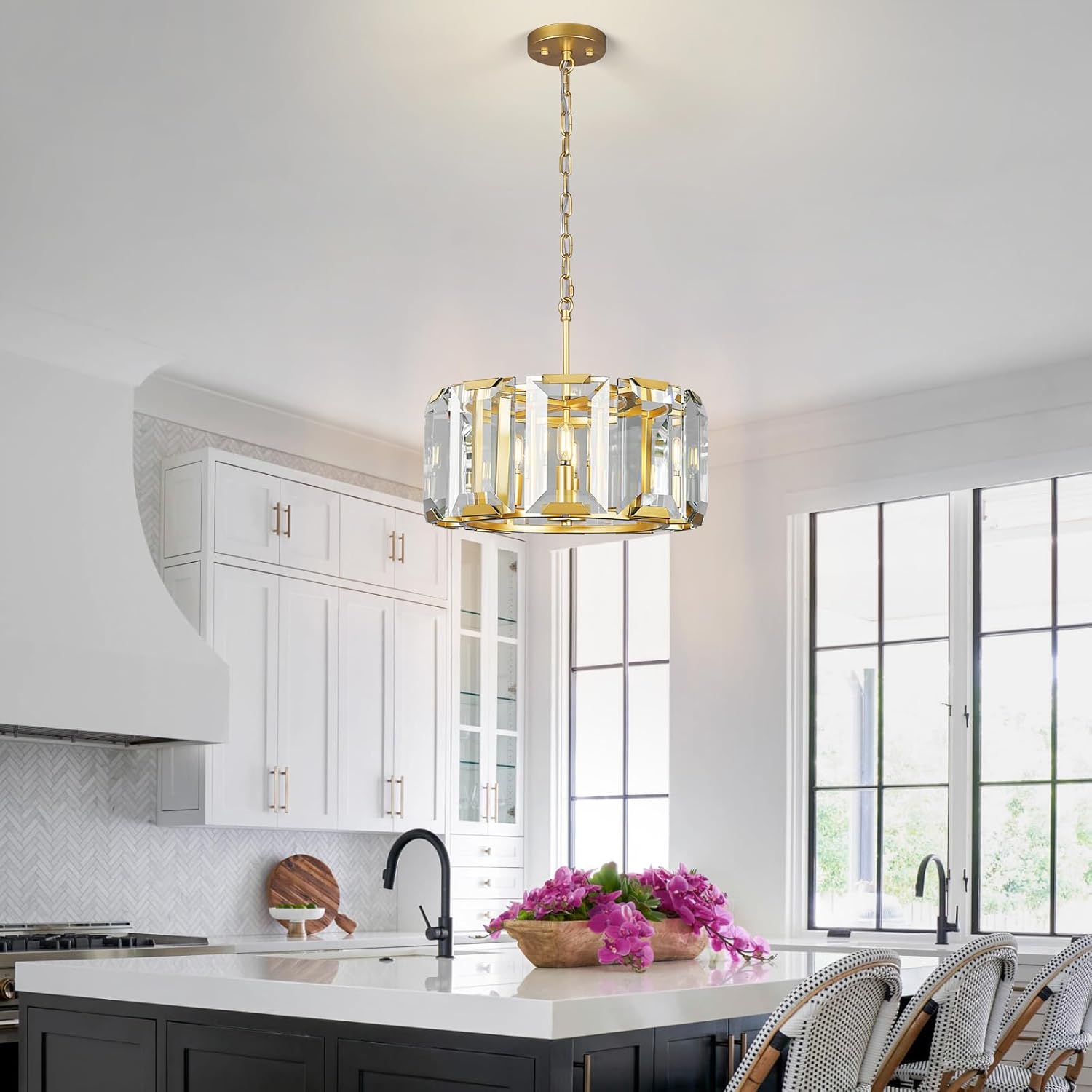 Luxury Gold Crystal Pendant Chandelier Adjustable Height E12