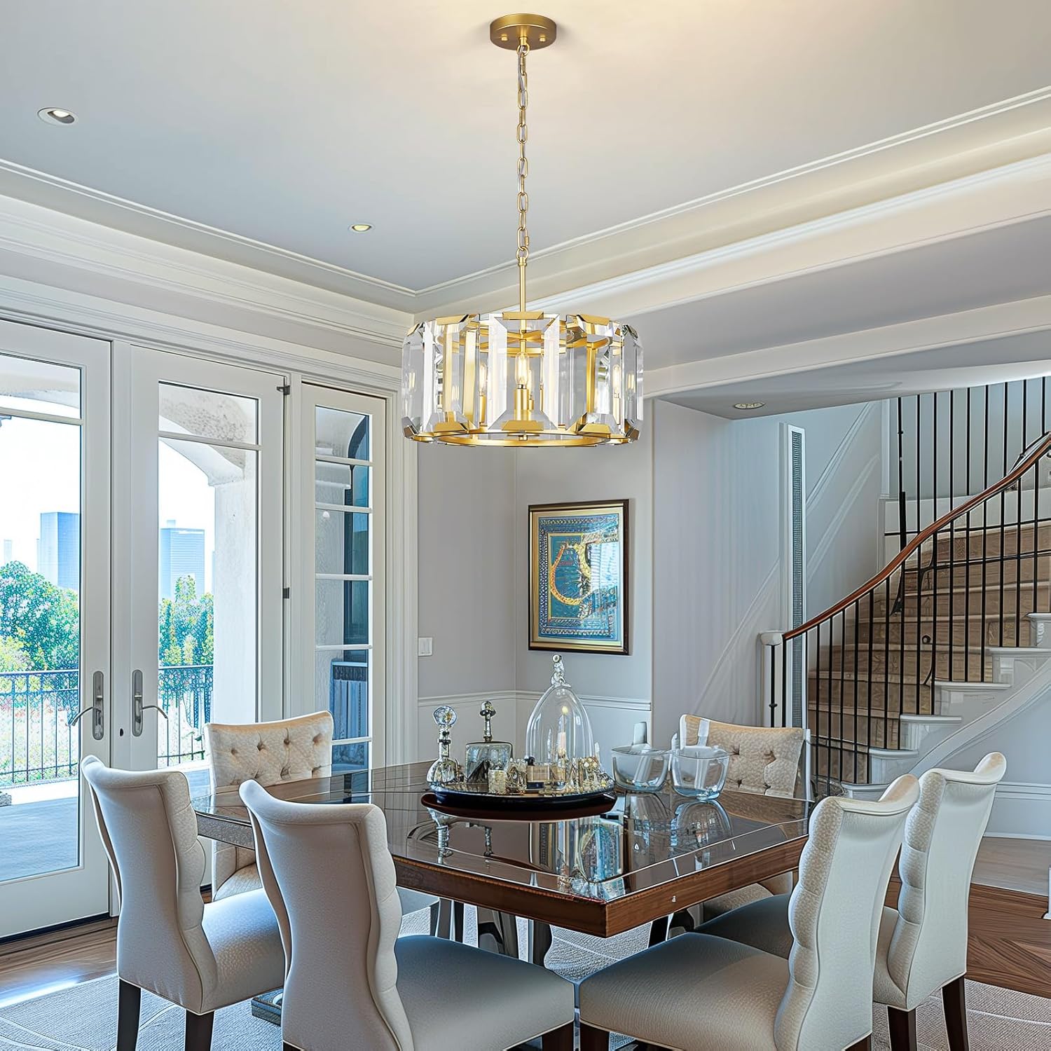 Luxury Gold Crystal Pendant Chandelier Adjustable Height E12