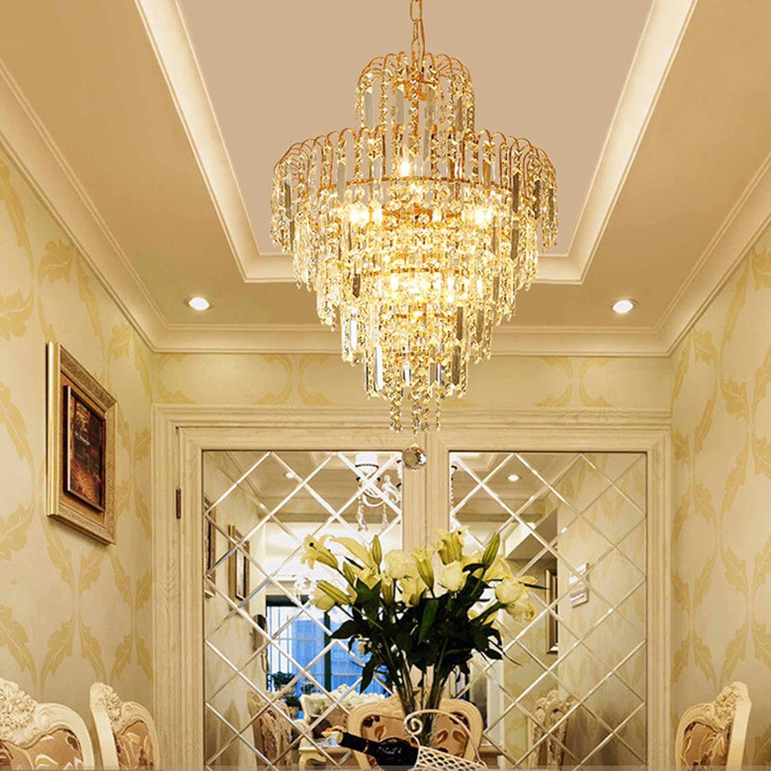 Luxury Gold Multi-Tier Crystal Chandelier Pendant Light