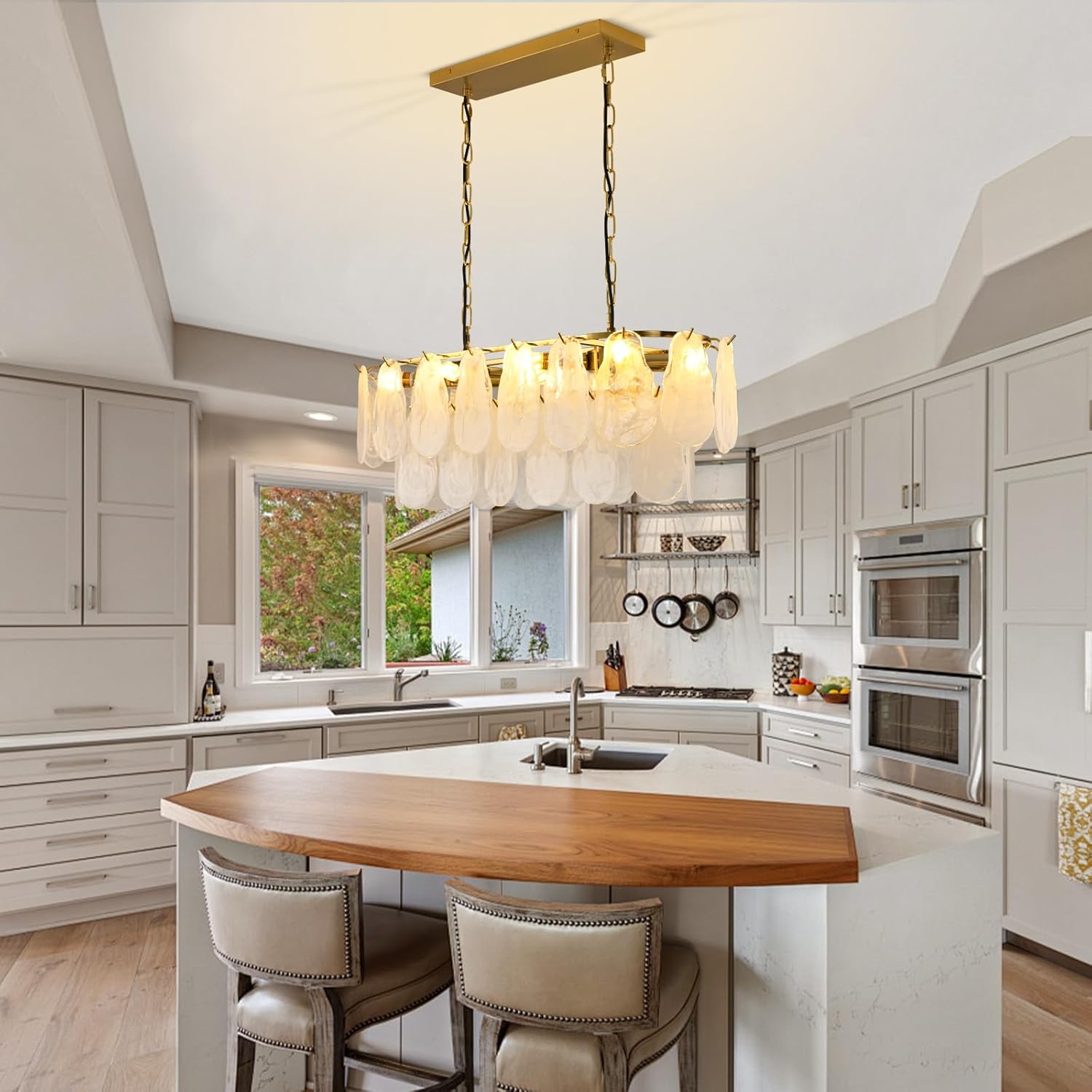 Modern Gold Tiered Glass Chandelier Luxury Rectangle Dining Room Pendant Light