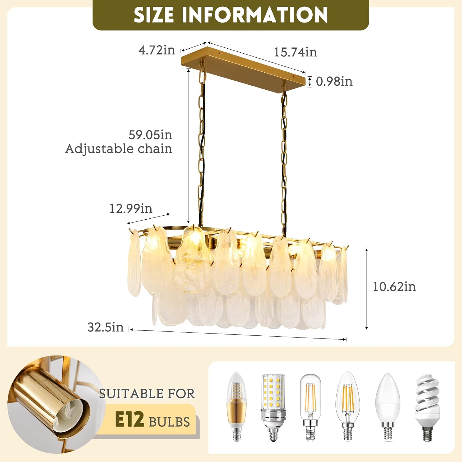 Modern Gold Tiered Glass Chandelier Luxury Rectangle Dining Room Pendant Light