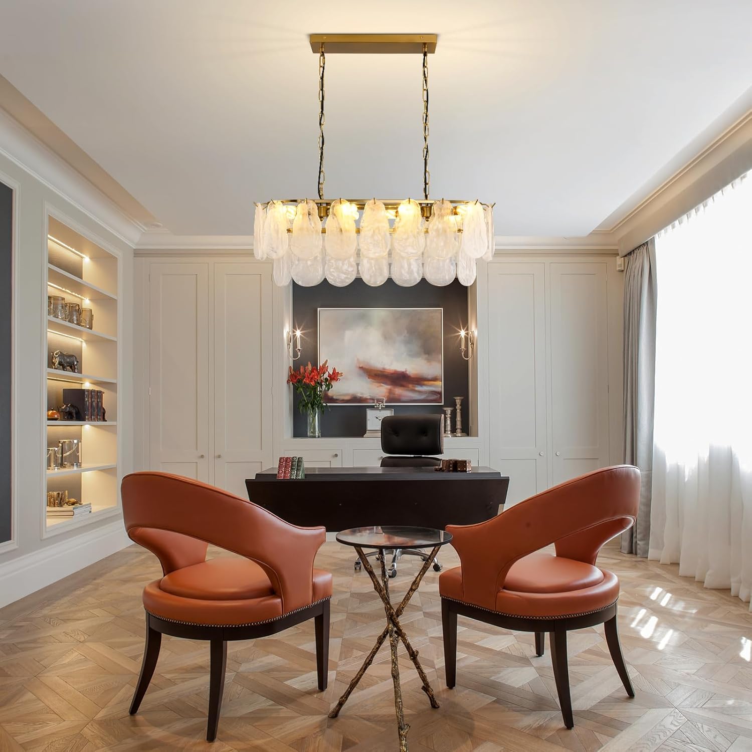 Modern Gold Tiered Glass Chandelier Luxury Rectangle Dining Room Pendant Light