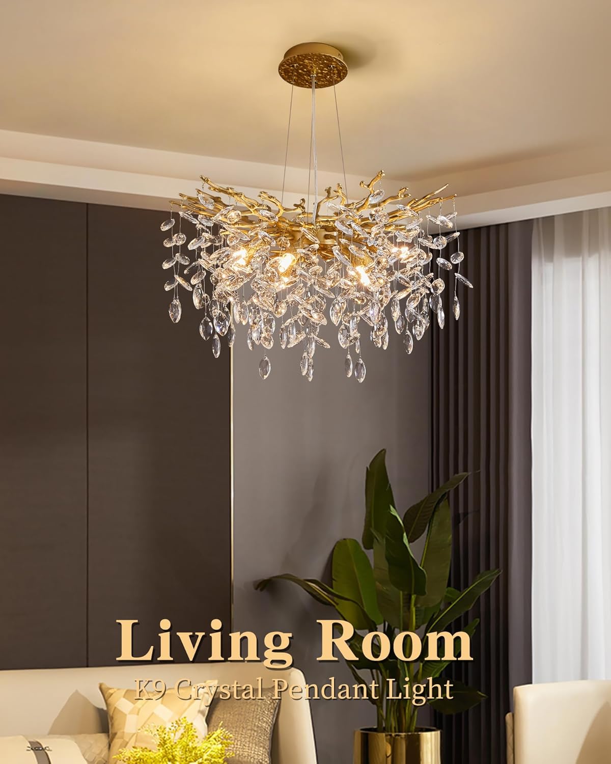 Luxury Gold Tree Branch Crystal Chandelier – 8-Light G9, Adjustable Pendant for Modern Living Spaces