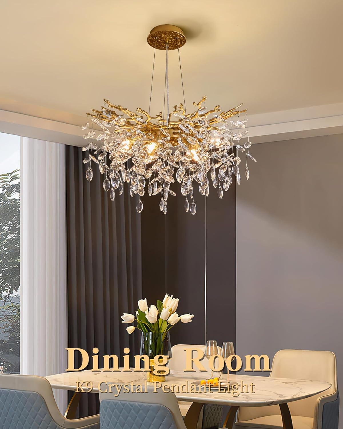 Luxury Gold Tree Branch Crystal Chandelier – 8-Light G9, Adjustable Pendant for Modern Living Spaces