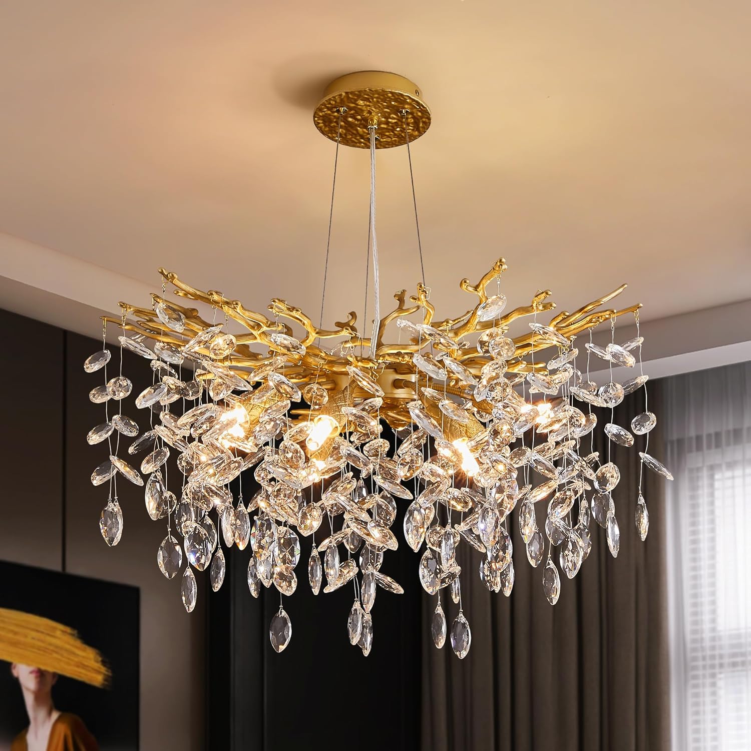 Luxury Gold Tree Branch Crystal Chandelier – 8-Light G9, Adjustable Pendant for Modern Living Spaces