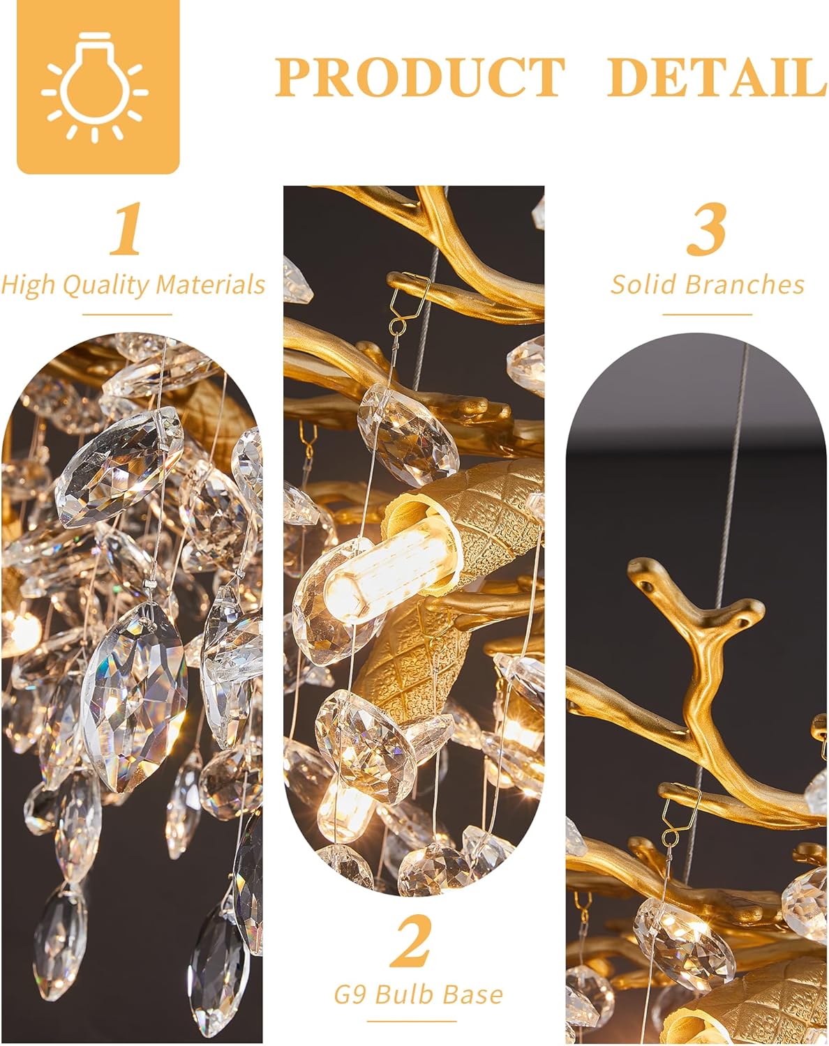 Luxury Gold Tree Branch Crystal Chandelier – 8-Light G9, Adjustable Pendant for Modern Living Spaces