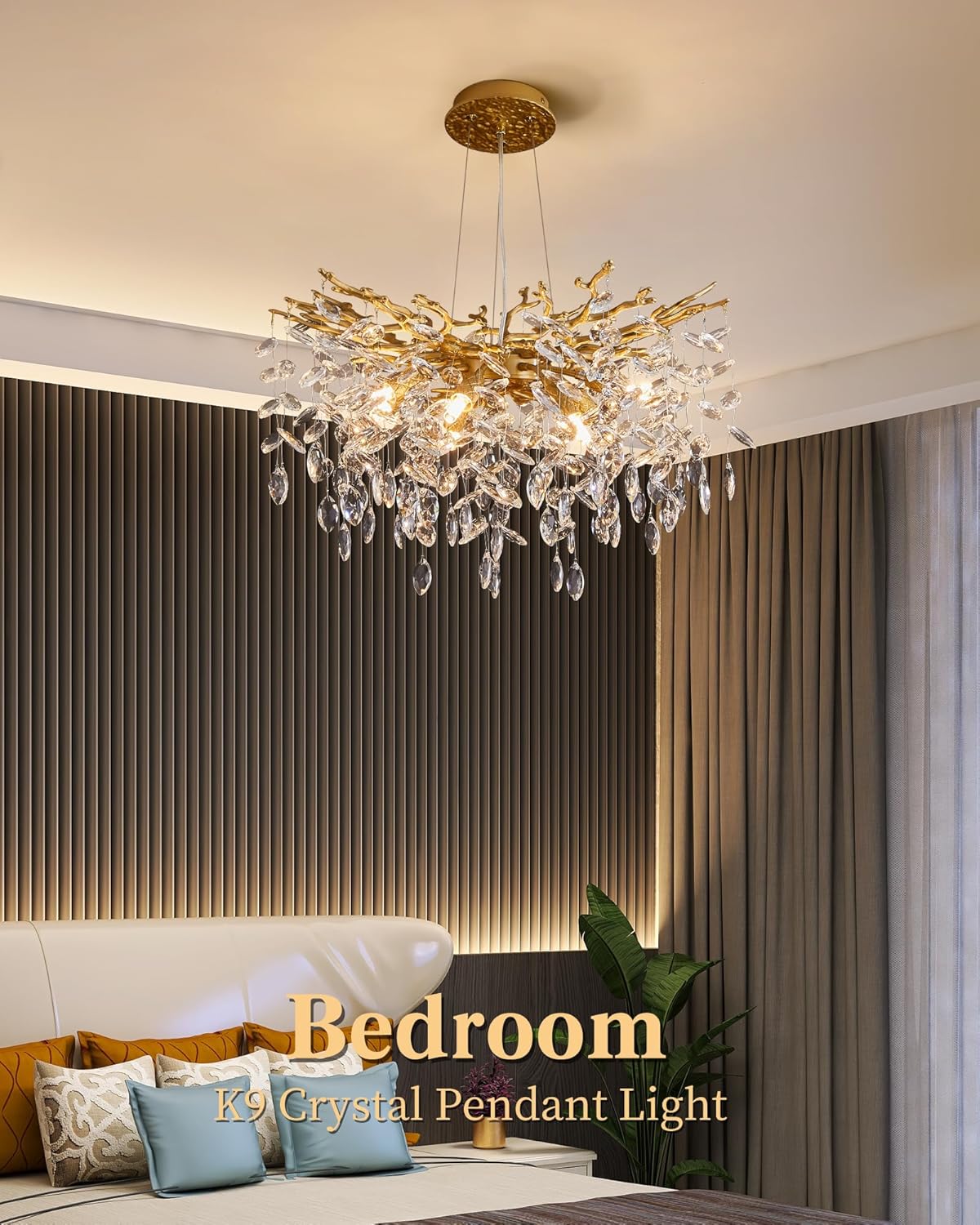 Luxury Gold Tree Branch Crystal Chandelier – 8-Light G9, Adjustable Pendant for Modern Living Spaces