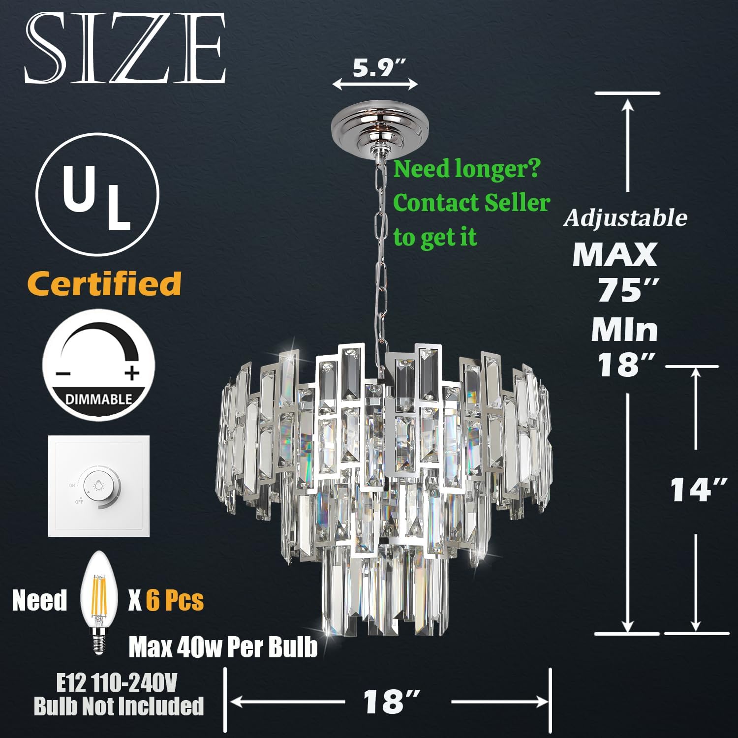 Luxury Modern Adjustable 3-Tier Crystal Chandelier - Gold Round LED Ceiling Pendant with E12 Base