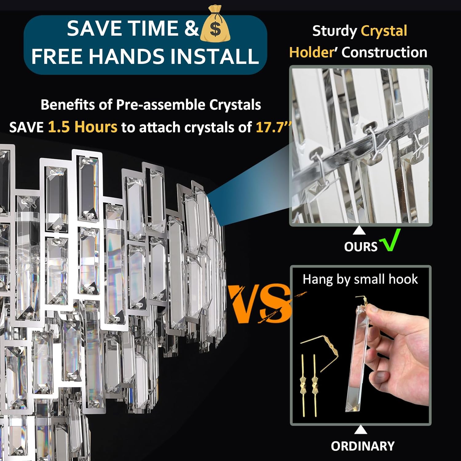Luxury Modern Adjustable 3-Tier Crystal Chandelier - Gold Round LED Ceiling Pendant with E12 Base