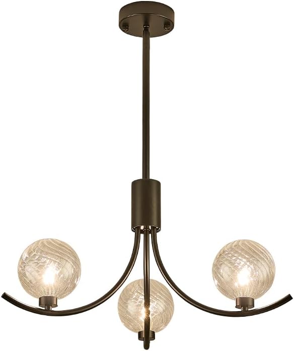 Modern Black 3-Light Glass Globe Chandelier Luxury Pendant Ceiling Light