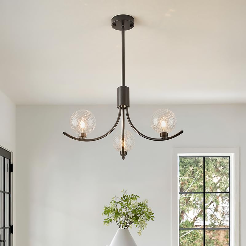 Modern Black 3-Light Glass Globe Chandelier Luxury Pendant Ceiling Light