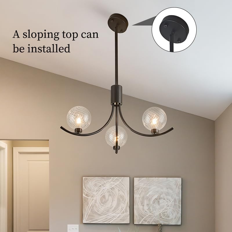 Modern Black 3-Light Glass Globe Chandelier Luxury Pendant Ceiling Light
