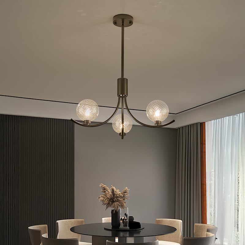 Modern Black 3-Light Glass Globe Chandelier Luxury Pendant Ceiling Light