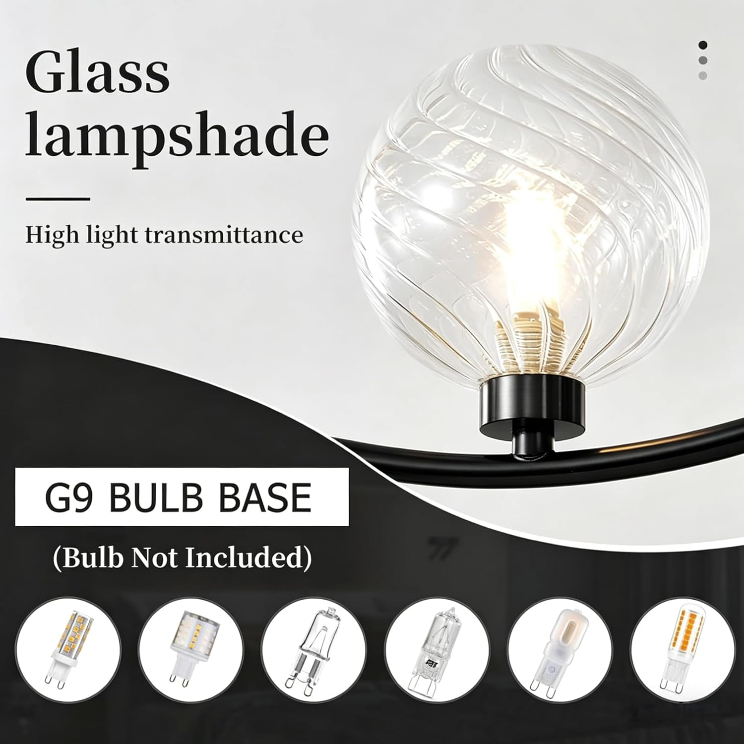 Modern Black 3-Light Glass Globe Chandelier Luxury Pendant Ceiling Light