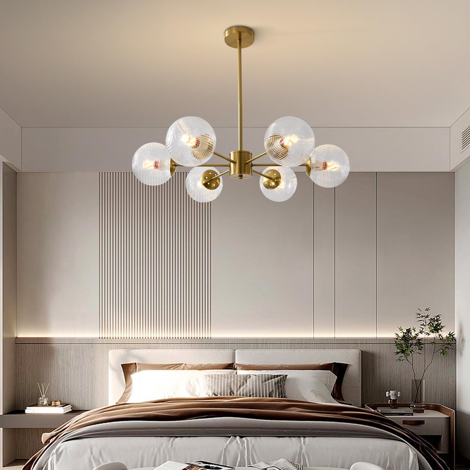 Modern Luxury Gold 6-Light Glass Globe Sputnik Chandelier Pendant Ceiling Light