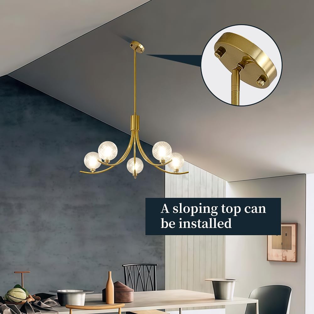 Modern Gold 5-Light Glass Globe Chandelier Luxury Pendant Ceiling Light