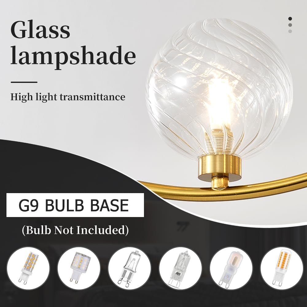 Modern Gold 5-Light Glass Globe Chandelier Luxury Pendant Ceiling Light