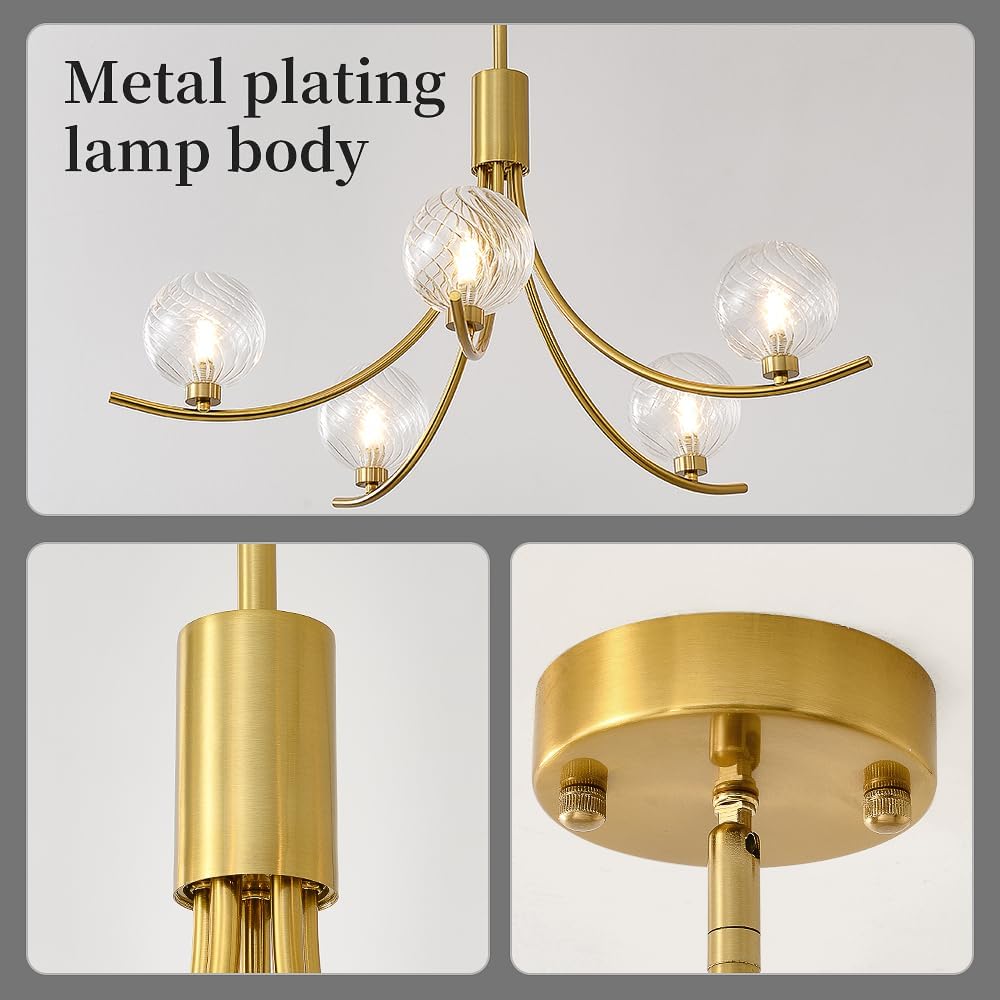 Modern Gold 5-Light Glass Globe Chandelier Luxury Pendant Ceiling Light
