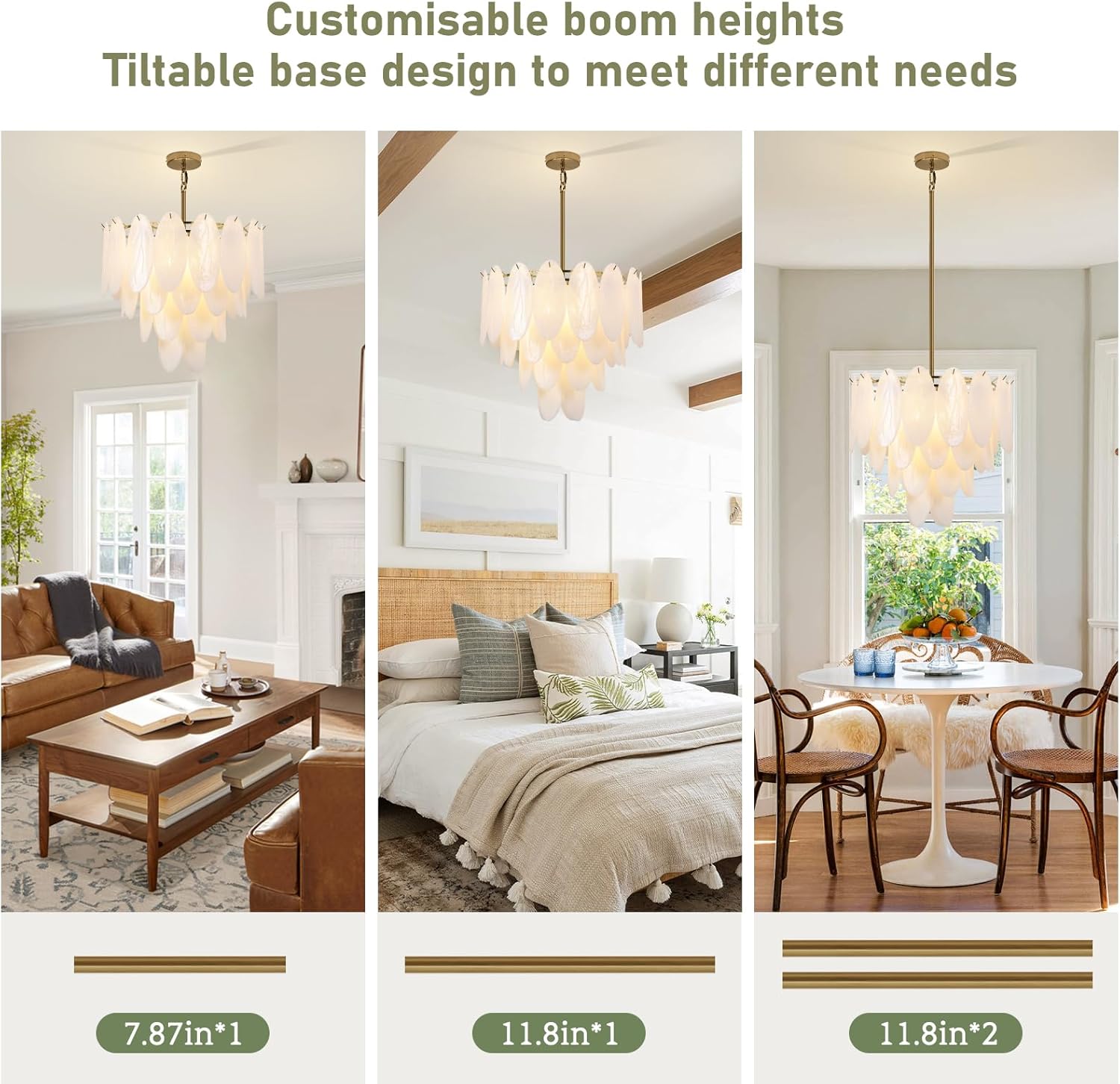 Luxury Modern Tiered Gold Glass Pendant Chandelier with E12 Bulbs – Adjustable Height, Dimmable, 25.6” Wide