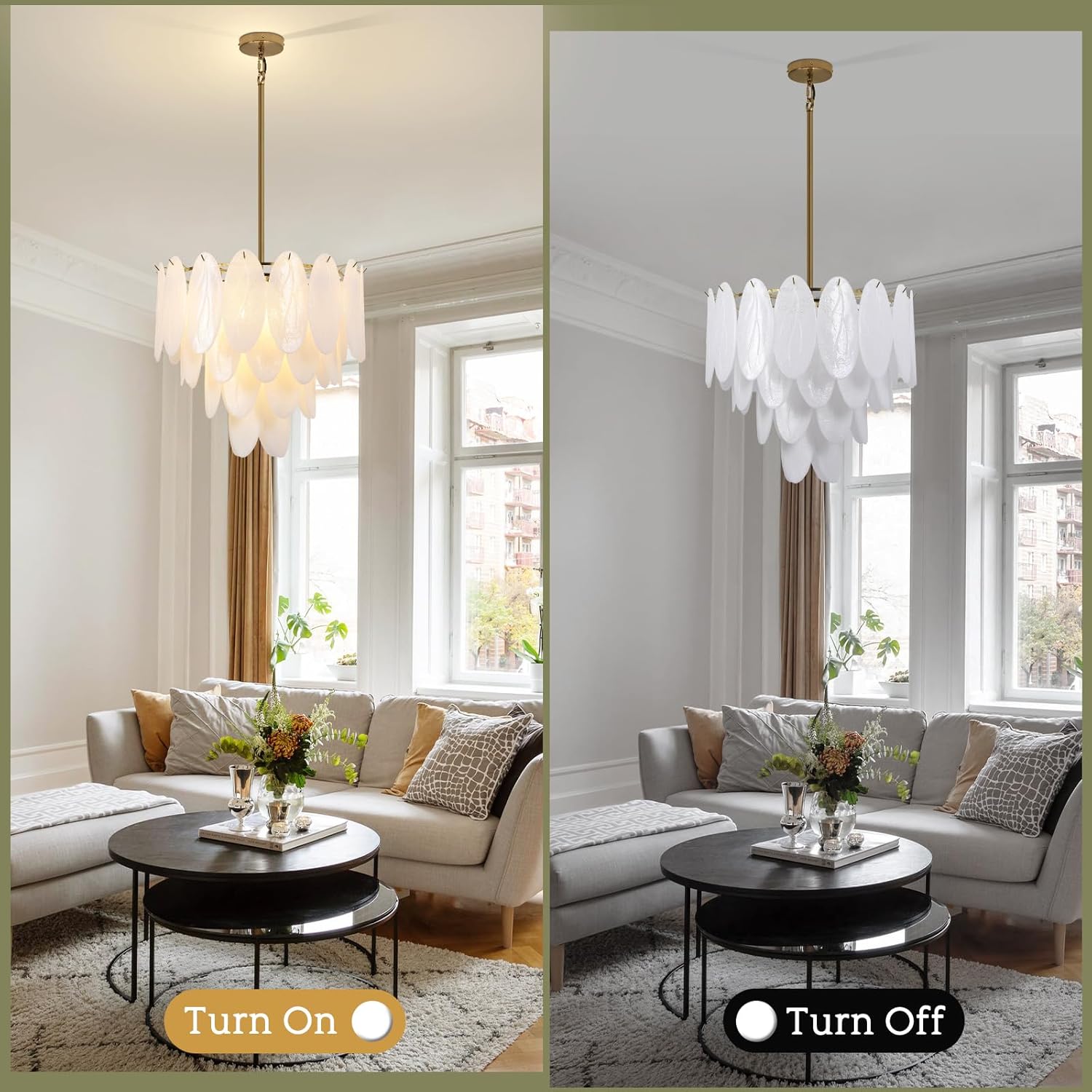 Luxury Modern Tiered Gold Glass Pendant Chandelier with E12 Bulbs – Adjustable Height, Dimmable, 25.6” Wide