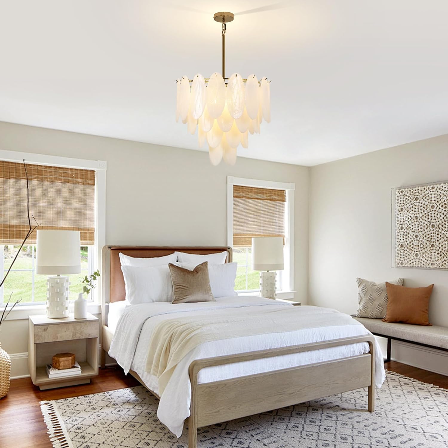 Luxury Modern Tiered Gold Glass Pendant Chandelier with E12 Bulbs – Adjustable Height, Dimmable, 25.6” Wide