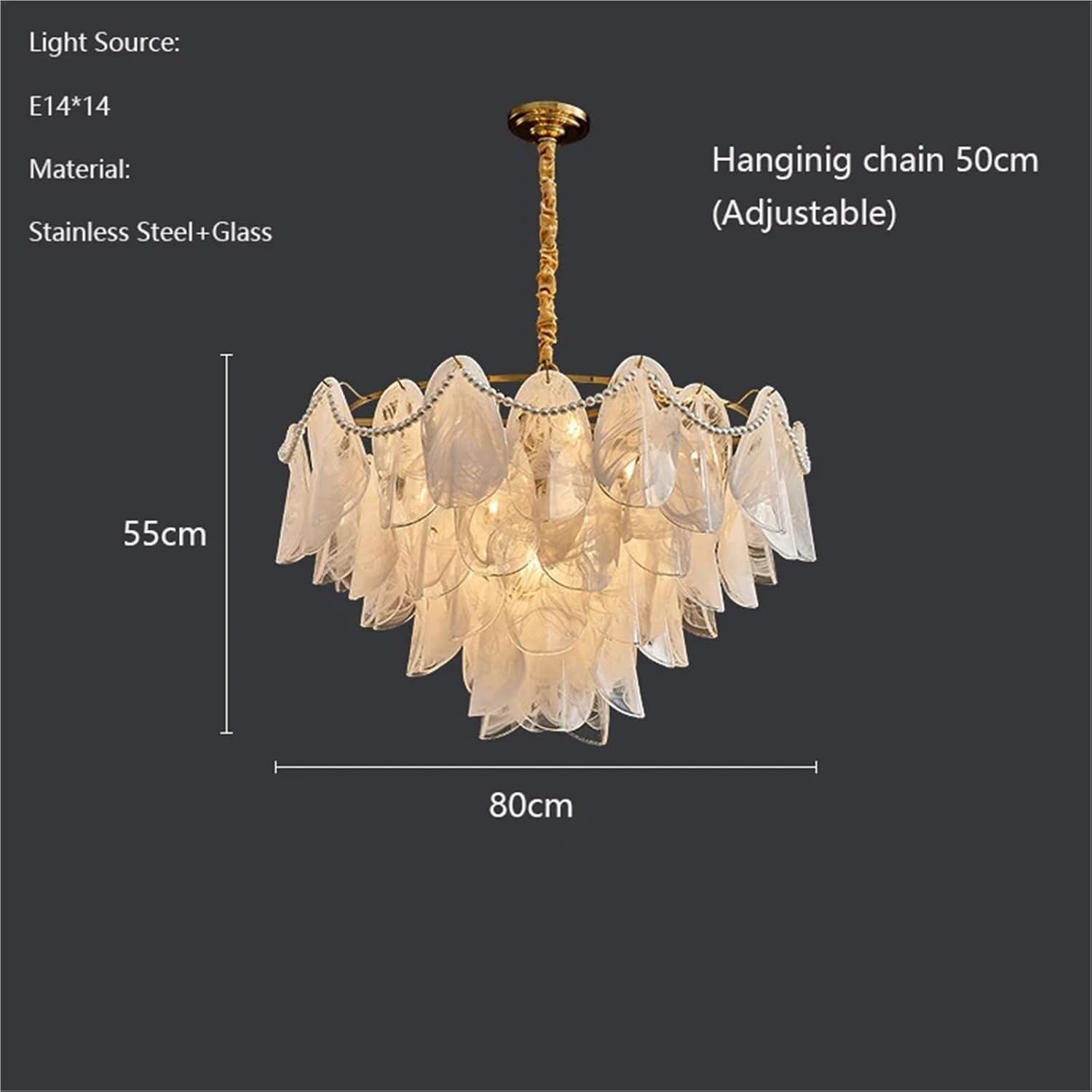 Art Glass Leaf Chandelier – Luxury Pendant Ceiling Light with 14×E14 Bulbs