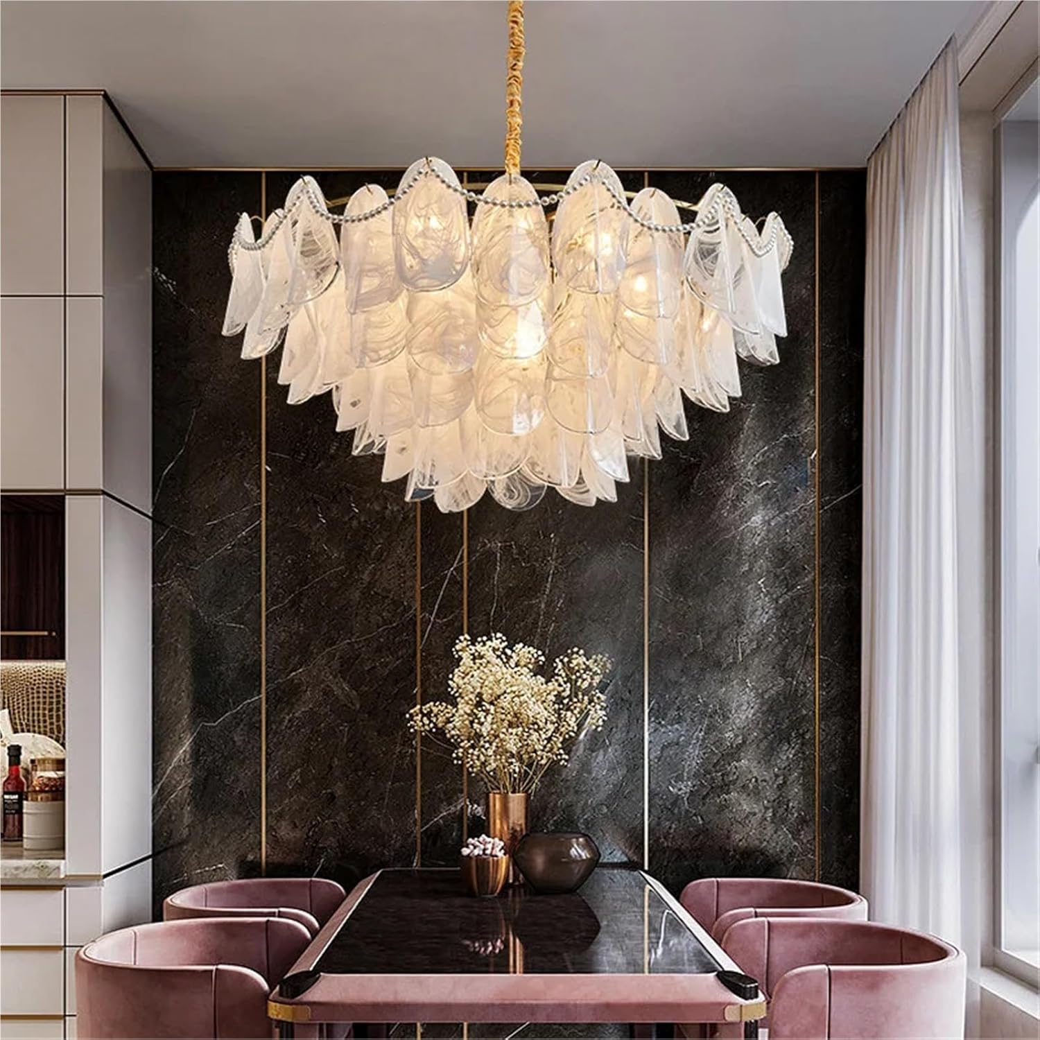Art Glass Leaf Chandelier – Luxury Pendant Ceiling Light with 14×E14 Bulbs