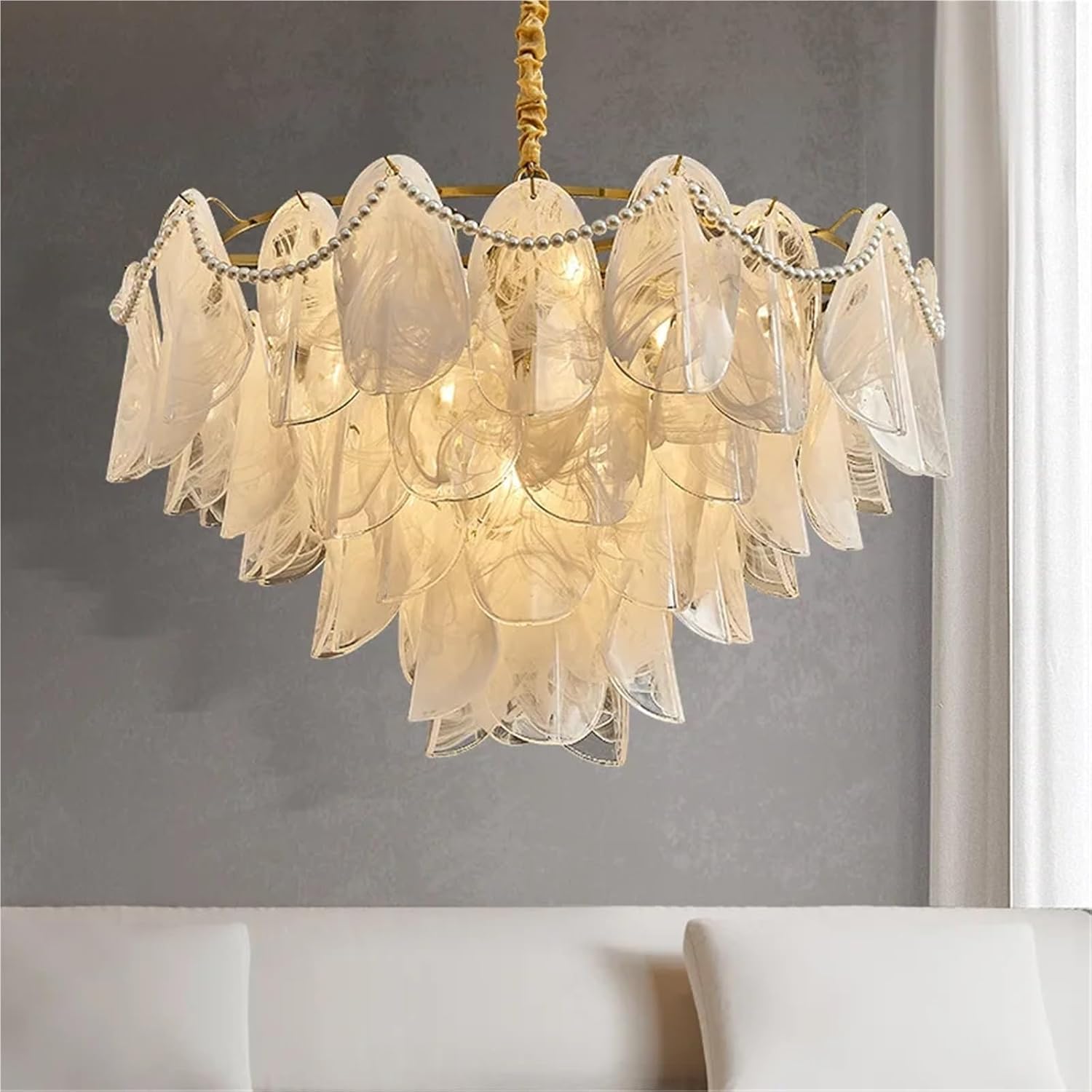 Art Glass Leaf Chandelier – Luxury Pendant Ceiling Light with 14×E14 Bulbs