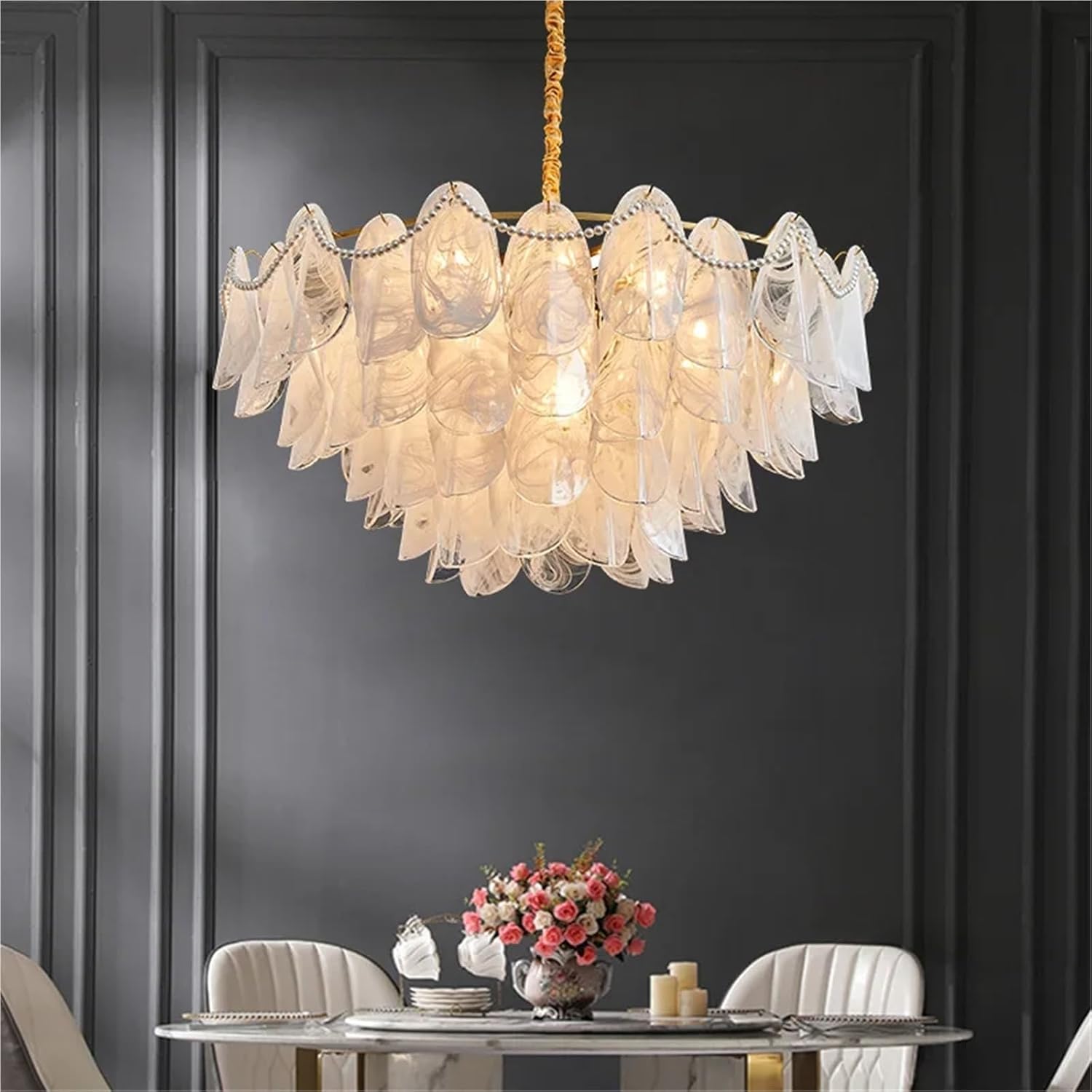 Art Glass Leaf Chandelier – Luxury Pendant Ceiling Light with 14×E14 Bulbs