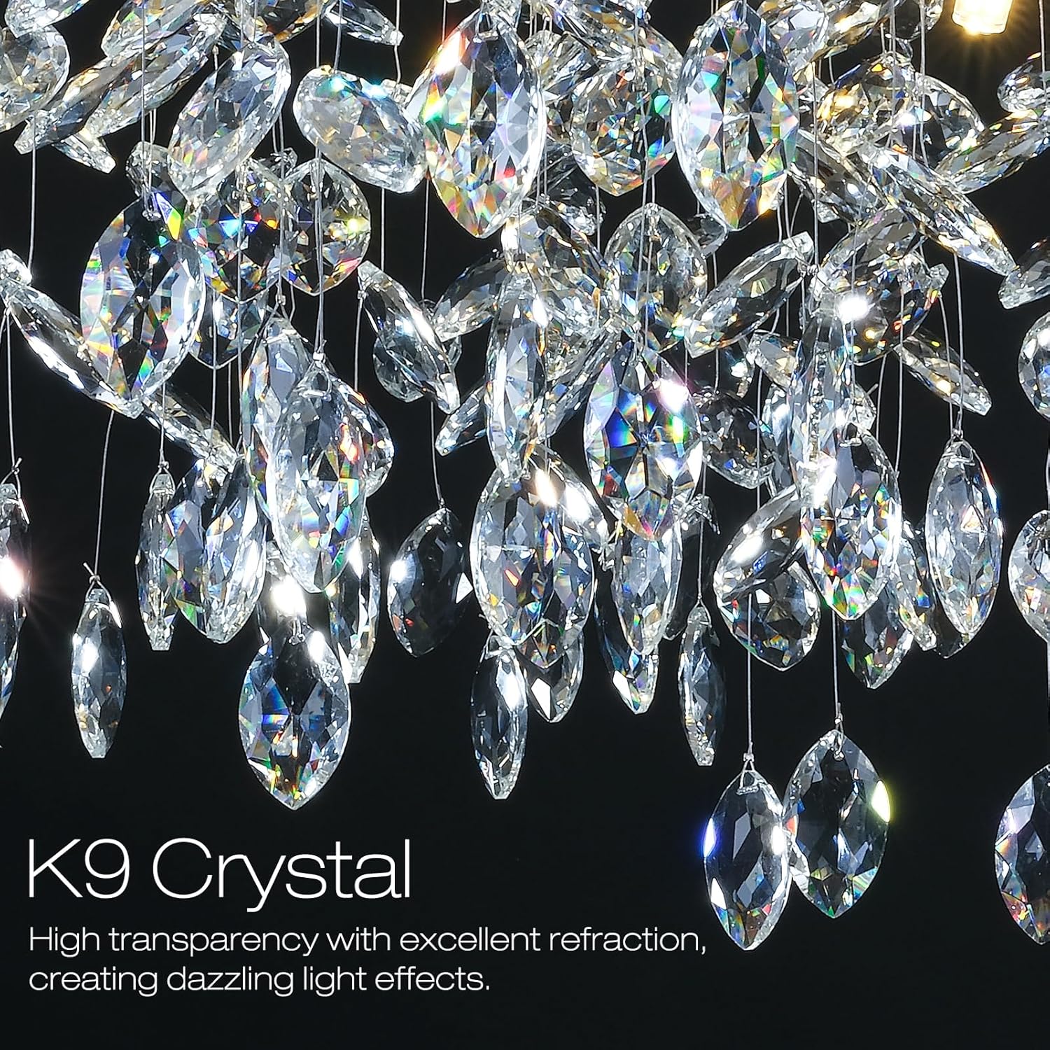 Luxury Round Branch Crystal Chandelier Modern LED Pendant Light Adjustable Height Ceiling Fixture
