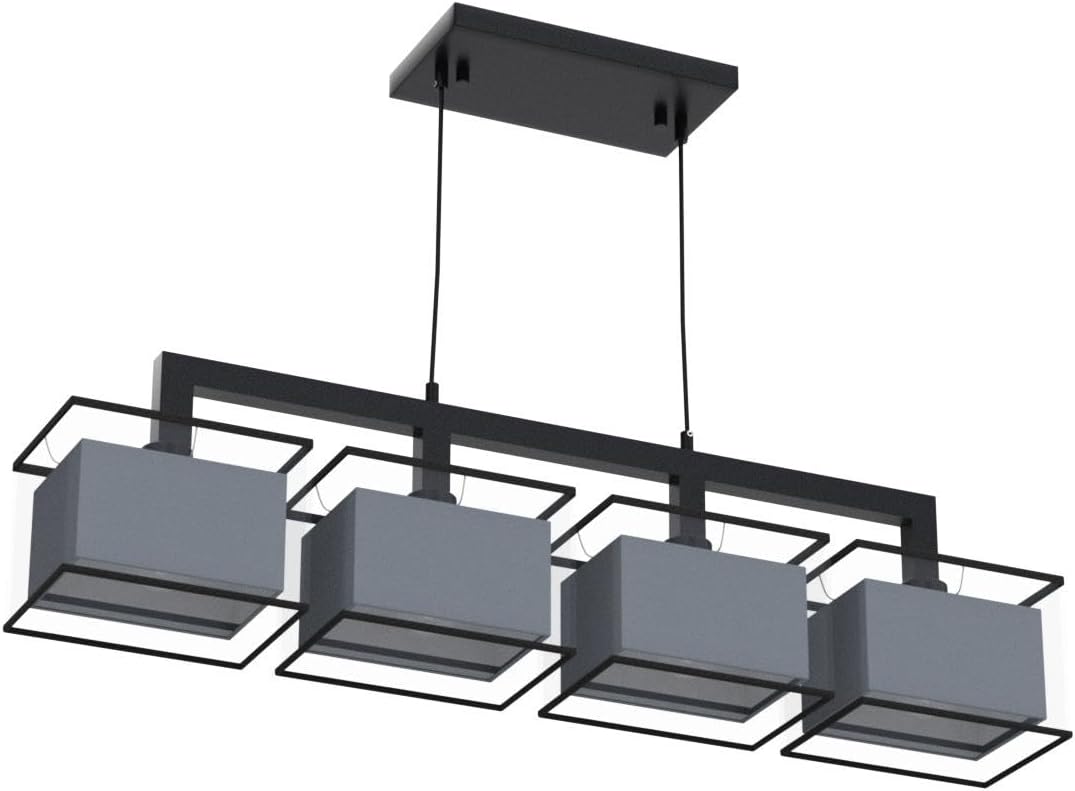 Modern 4-Light Linear Pendant Chandelier Matte Black Fabric Shade Dining Table Light