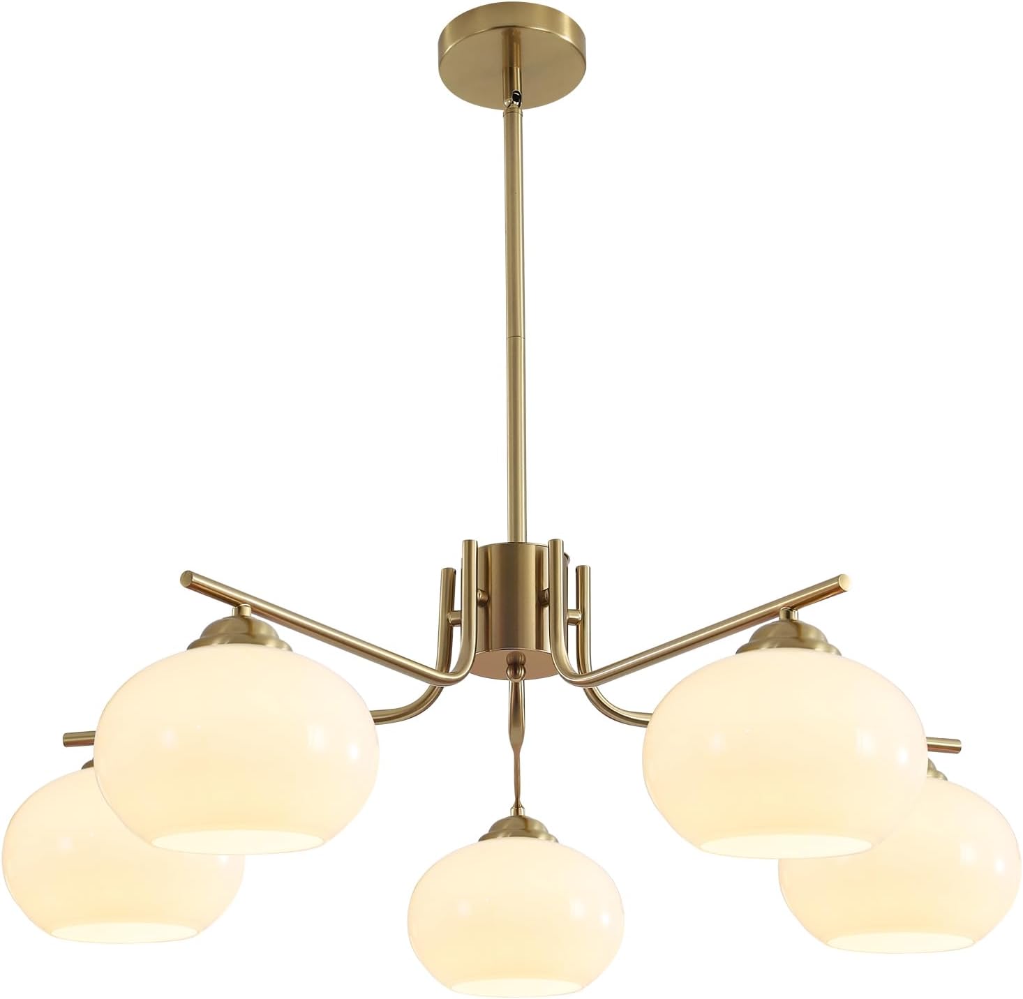 Modern Gold 5-Light Chandelier Mid Century Pendant Light with Glass Shades Adjustable Ceiling Fixture
