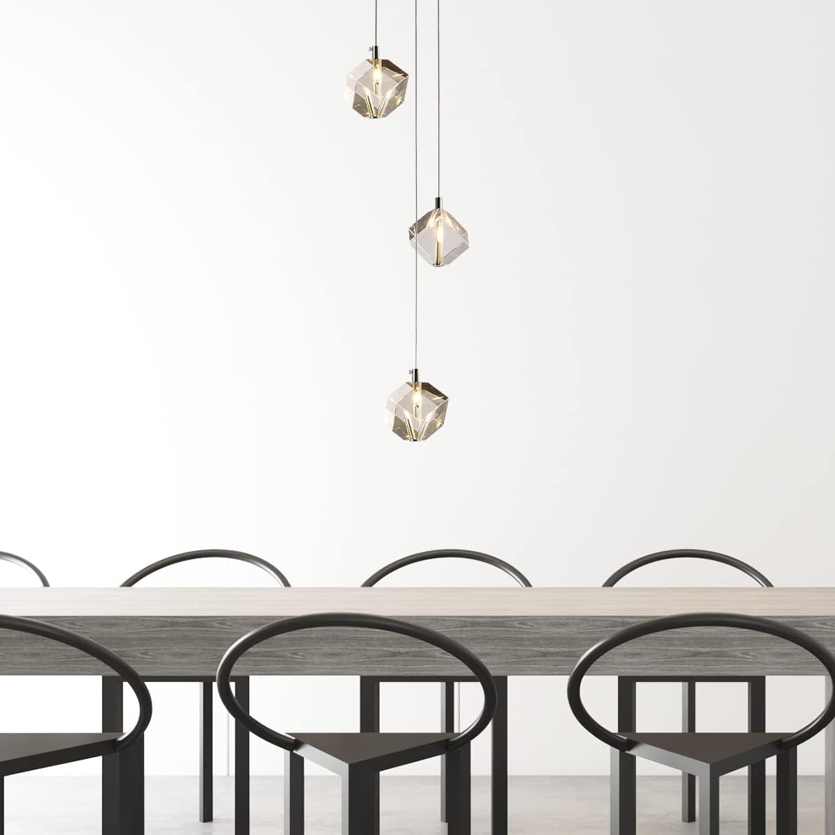Modern 3-Light Chrome Cube Crystal Pendant Chandelier Adjustable Height 9W LED