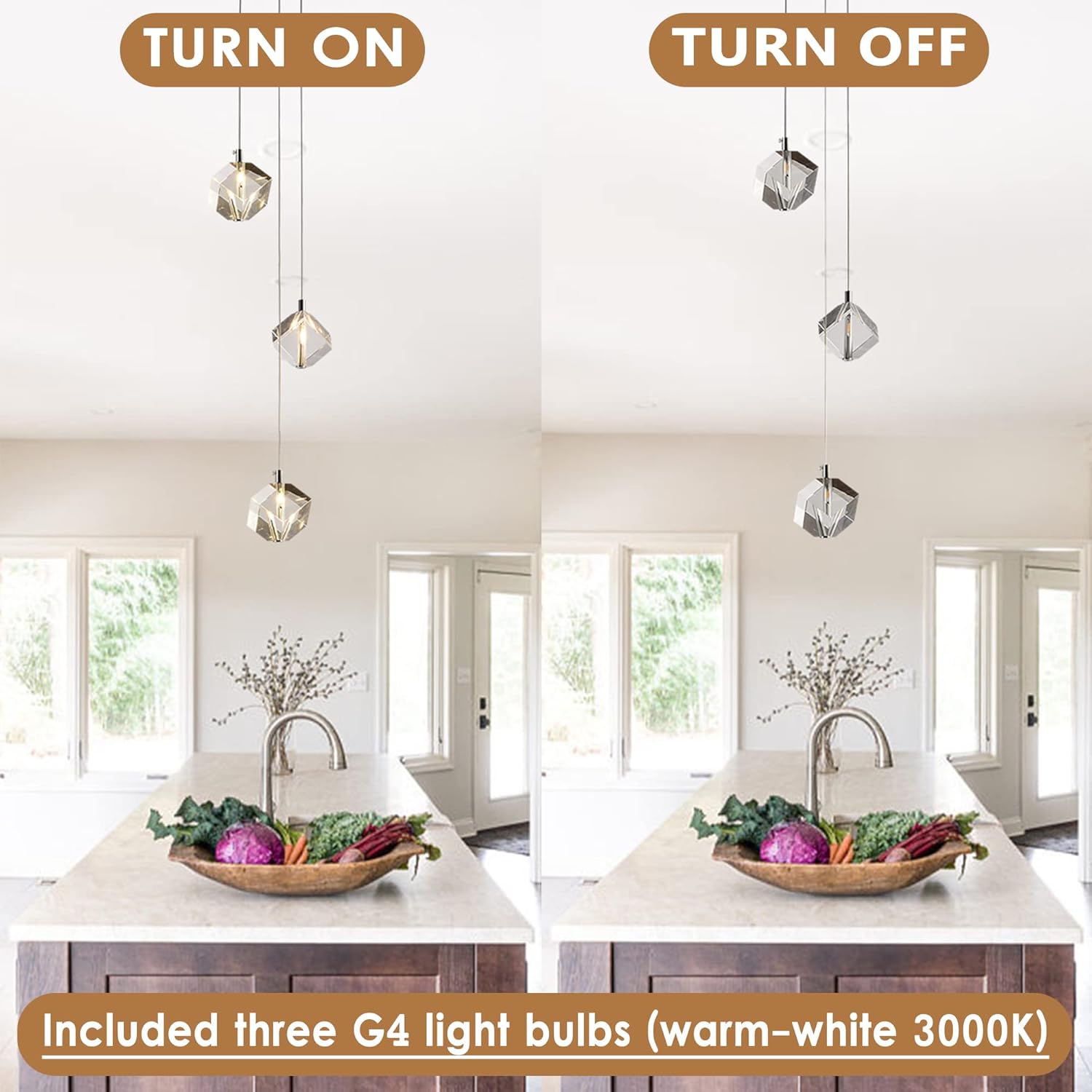 Modern 3-Light Chrome Cube Crystal Pendant Chandelier Adjustable Height 9W LED