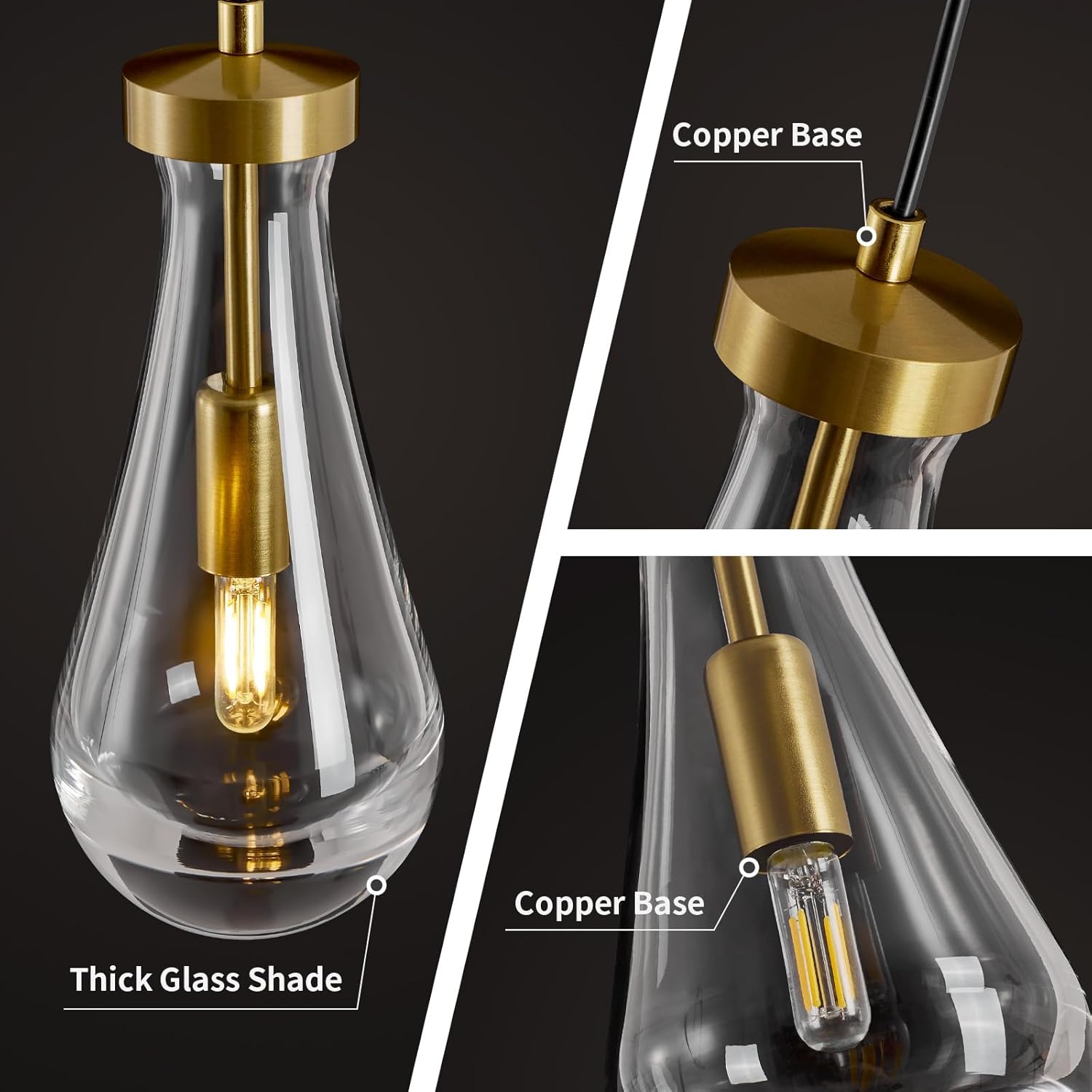Modern 2-Light Gold Clear Glass Teardrop Pendant Light with Adjustable 87-Inch Cords, E12 Bulbs Included