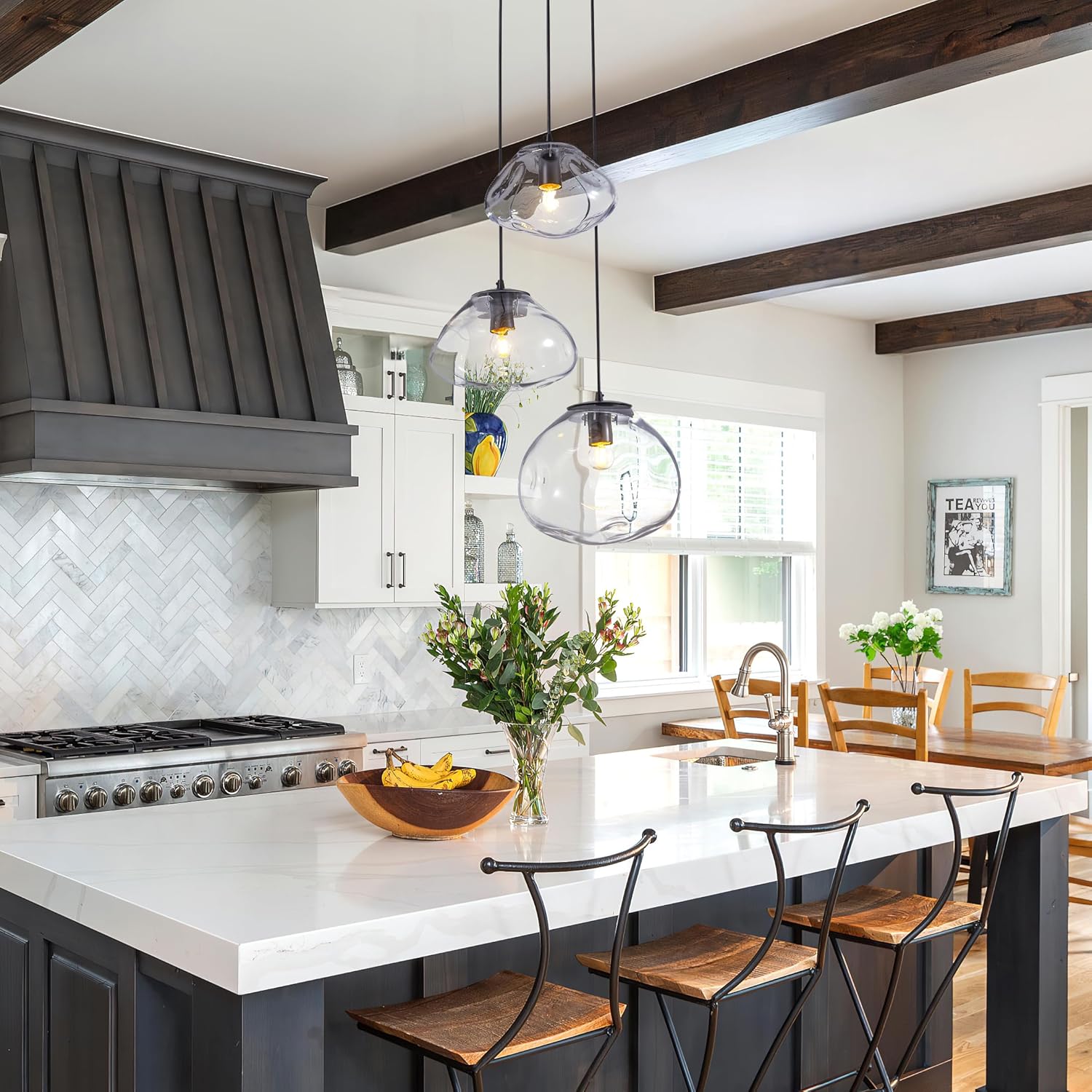 Modern 3-Light Clear Glass Cluster Pendant Light with Adjustable Black Cords, E26, 110V