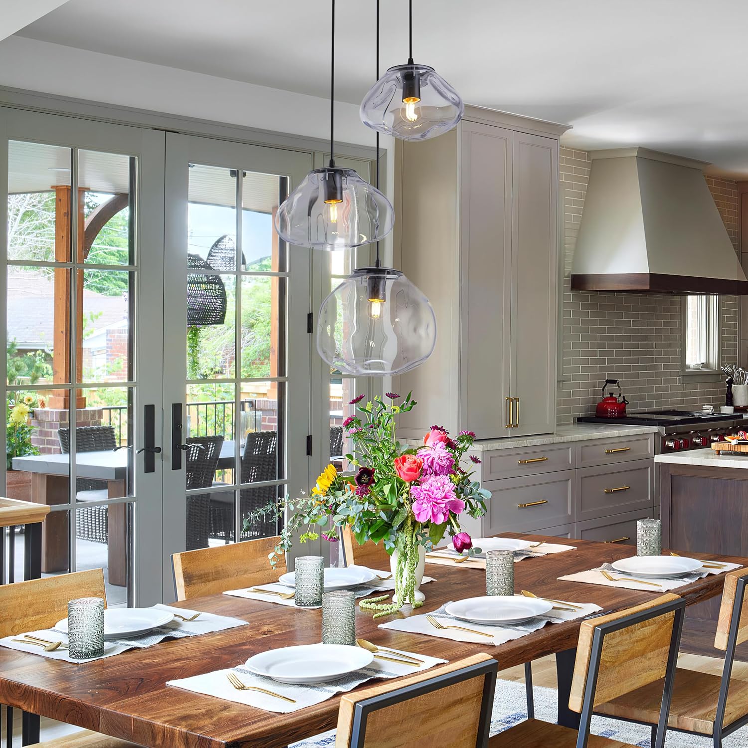 Modern 3-Light Clear Glass Cluster Pendant Light with Adjustable Black Cords, E26, 110V