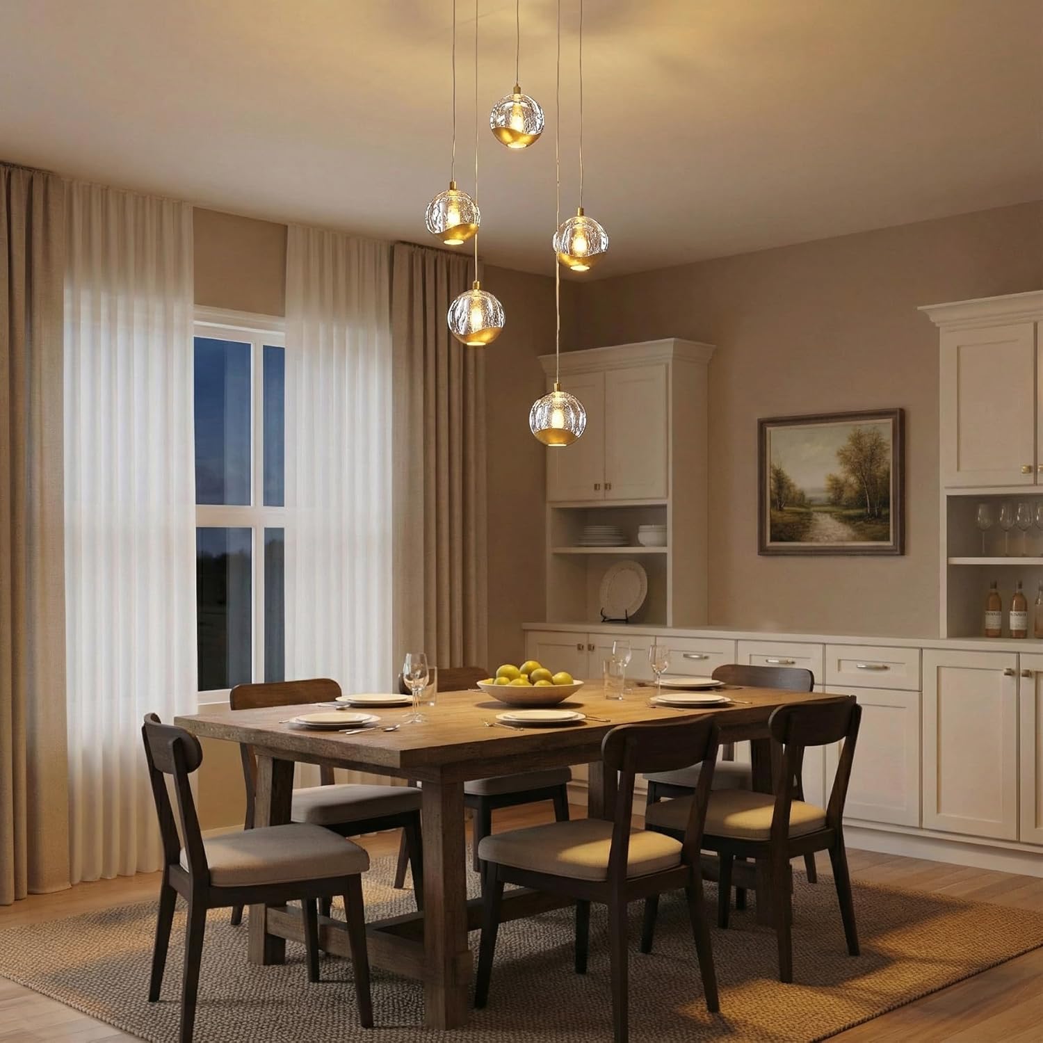 Modern 5-Light Gold Bubble Glass LED Cluster Pendant Chandelier with Adjustable Cords