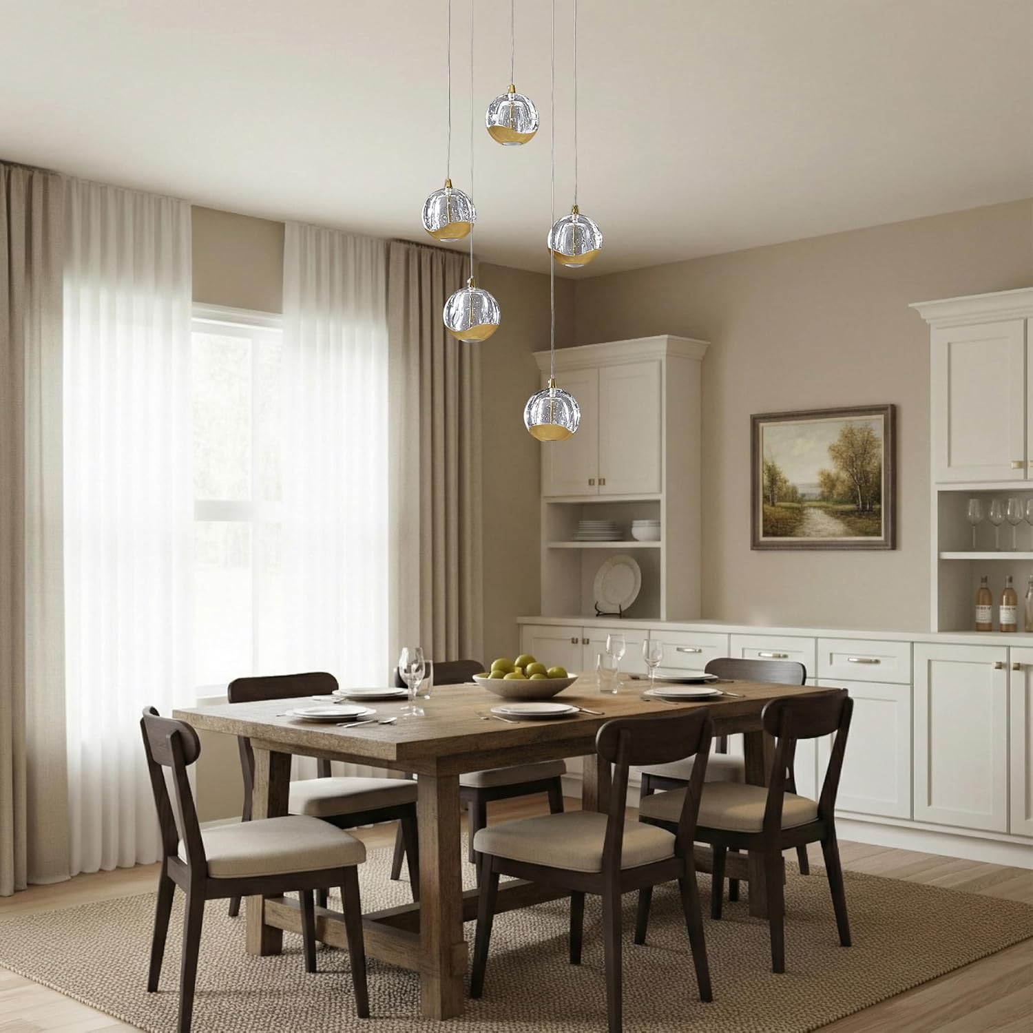Modern 5-Light Gold Bubble Glass LED Cluster Pendant Chandelier with Adjustable Cords