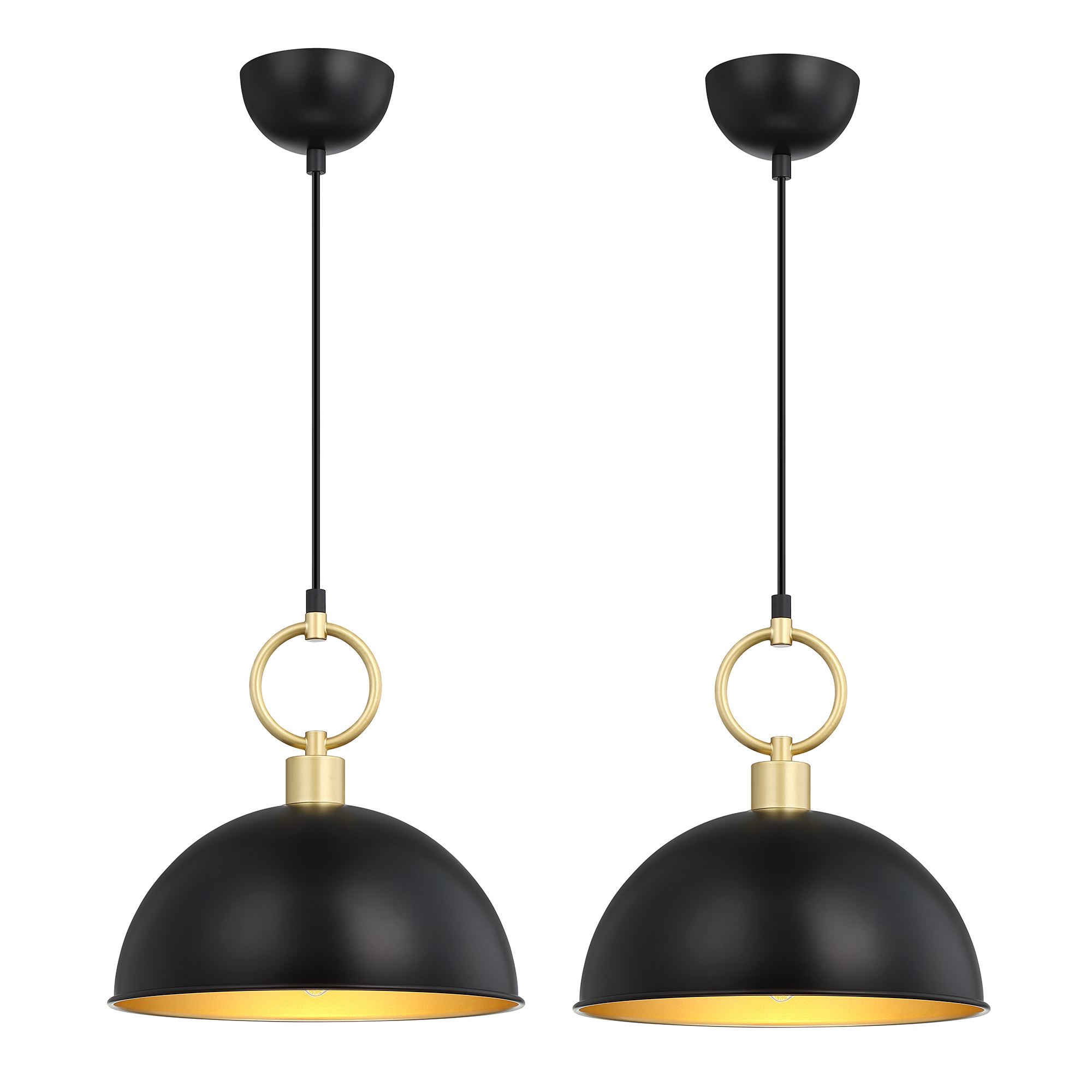 Modern Black and Gold Dome Pendant Light – Adjustable Hanging Ceiling Fixture with E26 Base for Kitchen Island, Dining Room, Bedroom