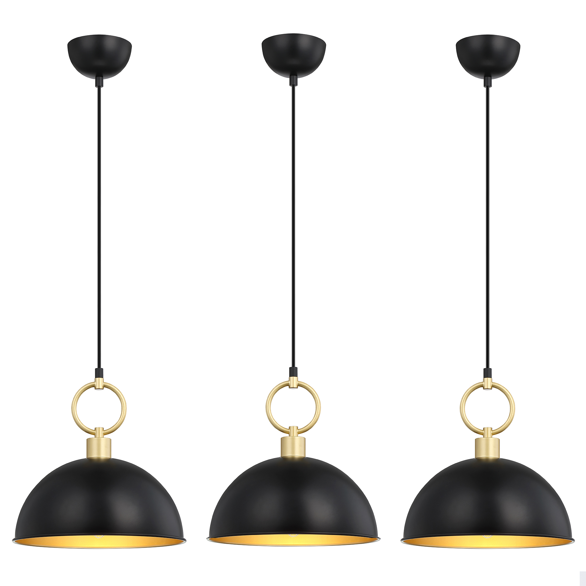 Modern Black and Gold Dome Pendant Light – Adjustable Hanging Ceiling Fixture with E26 Base for Kitchen Island, Dining Room, Bedroom