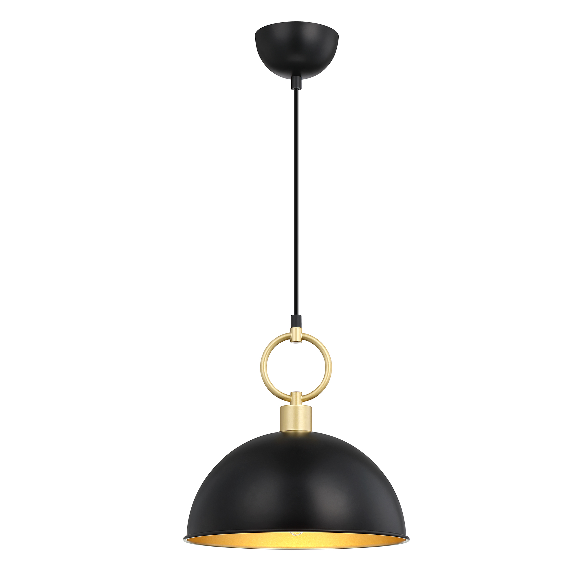 Modern Black and Gold Dome Pendant Light – Adjustable Hanging Ceiling Fixture with E26 Base for Kitchen Island, Dining Room, Bedroom