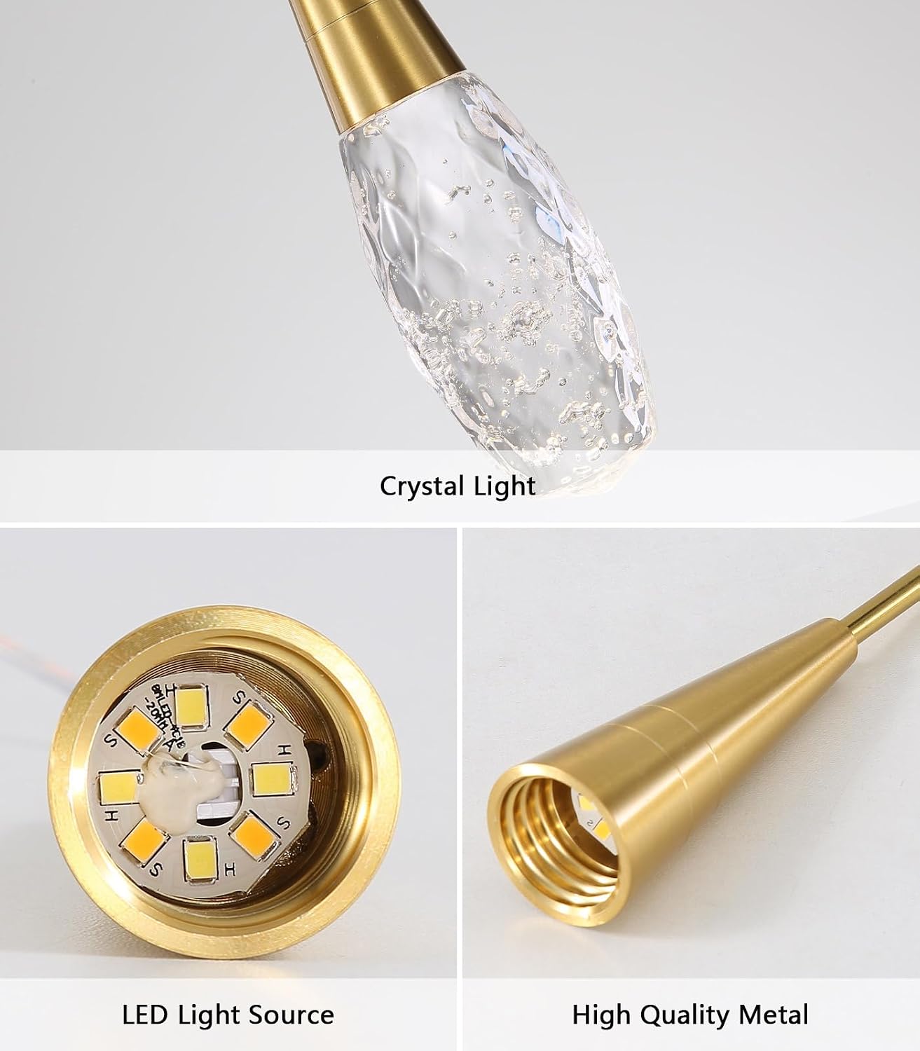 Modern 4-Light Gold Crystal LED Cluster Pendant Light Adjustable Dimmable Ceiling Fixture with Remote