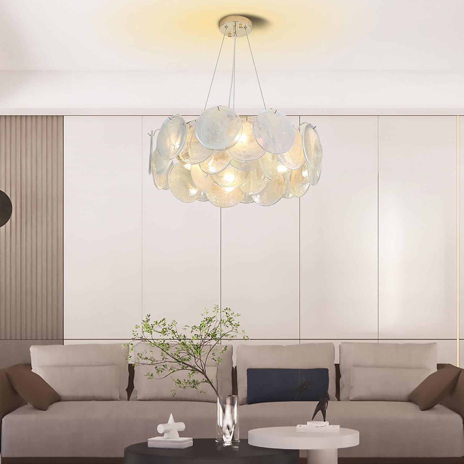 Modern Gold K9 Crystal Disc Chandelier 24 Inch Adjustable Pendant Light for Living Room Dining Room