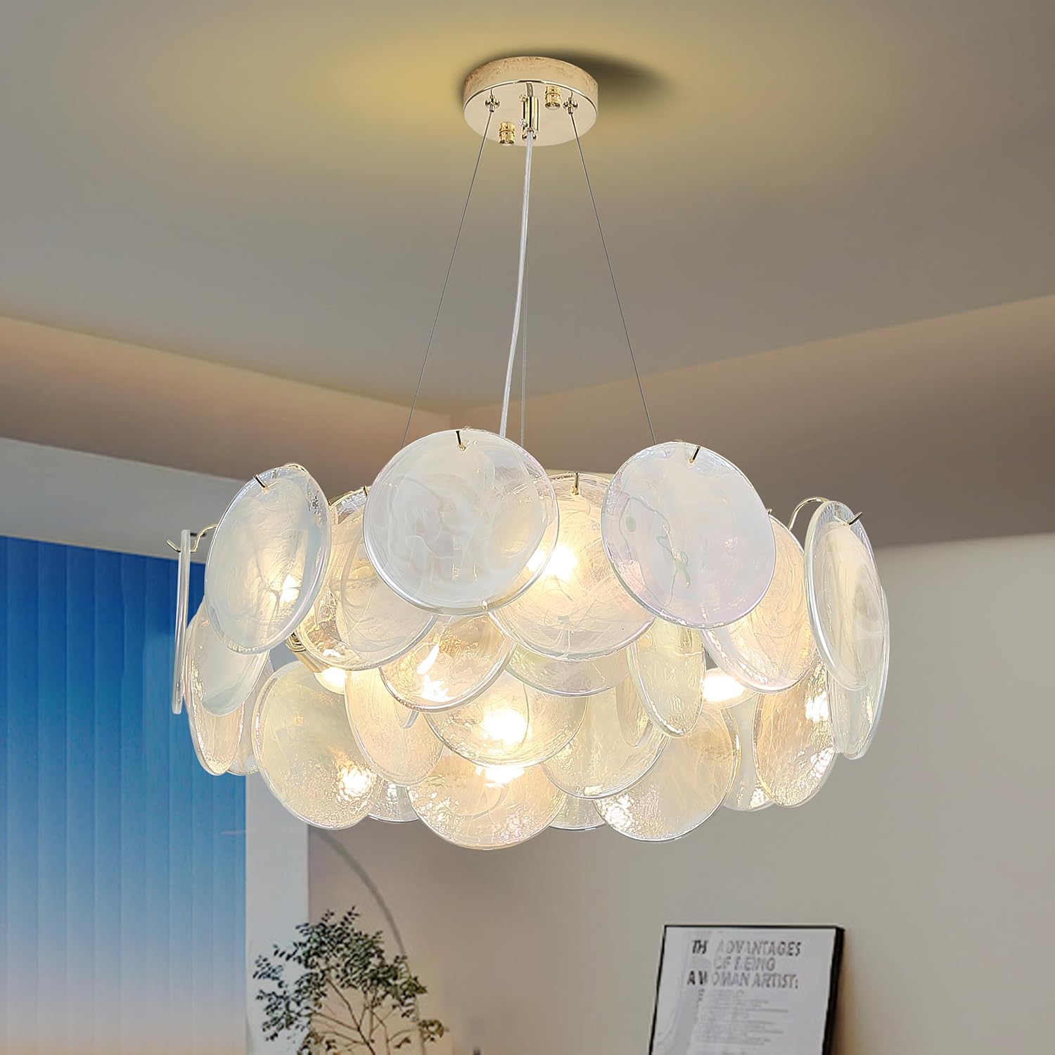 Modern Gold K9 Crystal Disc Chandelier 24 Inch Adjustable Pendant Light for Living Room Dining Room