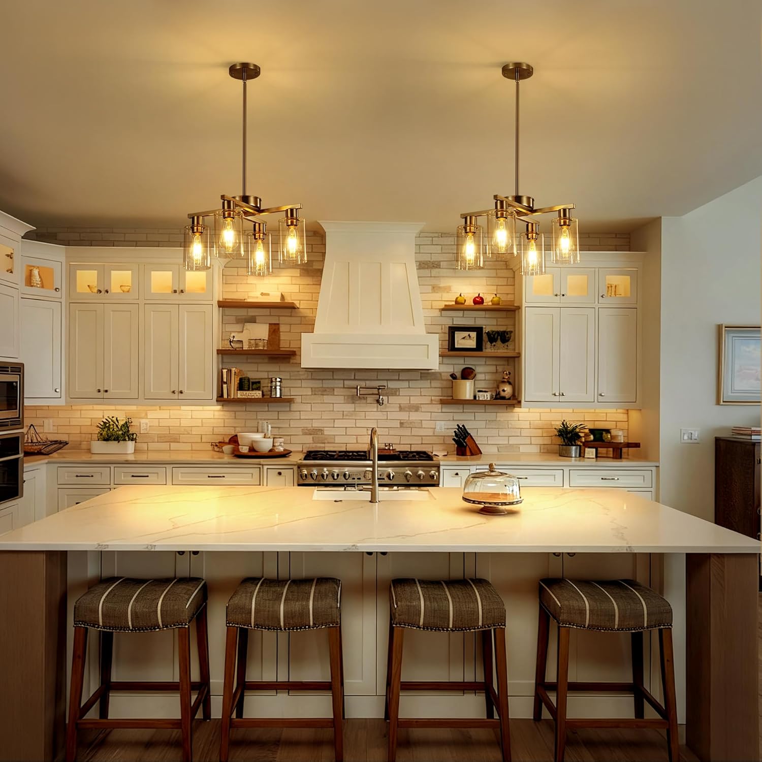 Modern Brushed Nickel 4-Light Semi Flush Pendant Chandelier with Clear Glass Shades