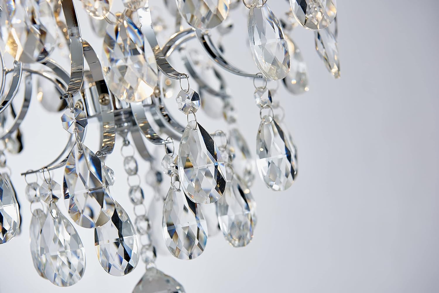 Modern Chrome Crystal Pendant Chandelier - 12'' Round Mini Ceiling Light with Adjustable Hanging Chain