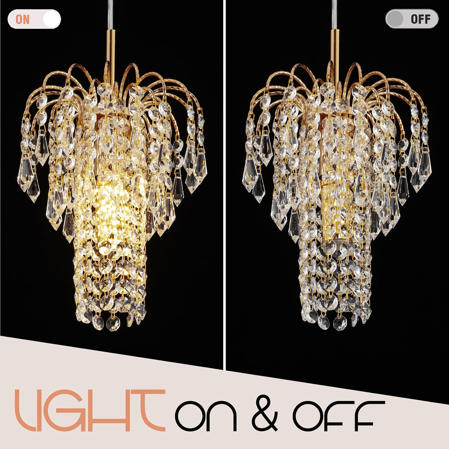 Modern Copper Gold Mini Waterfall Crystal Pendant Chandelier Adjustable E12 Hanging Light